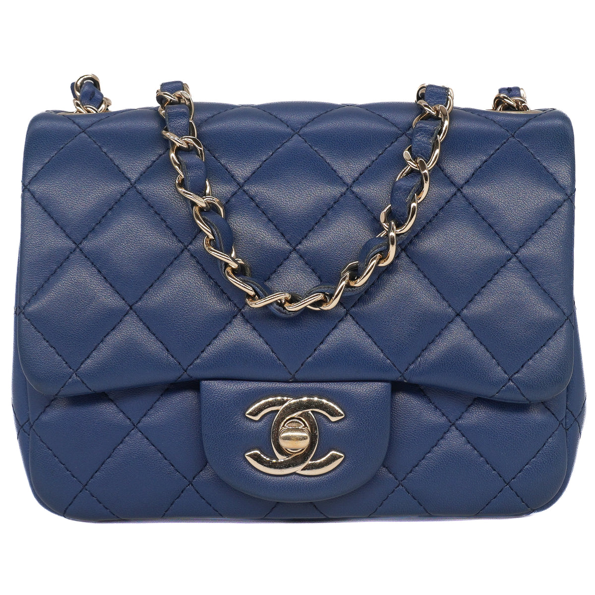 Chanel Classic Mini Square Flap Bag Lambskin Blue
