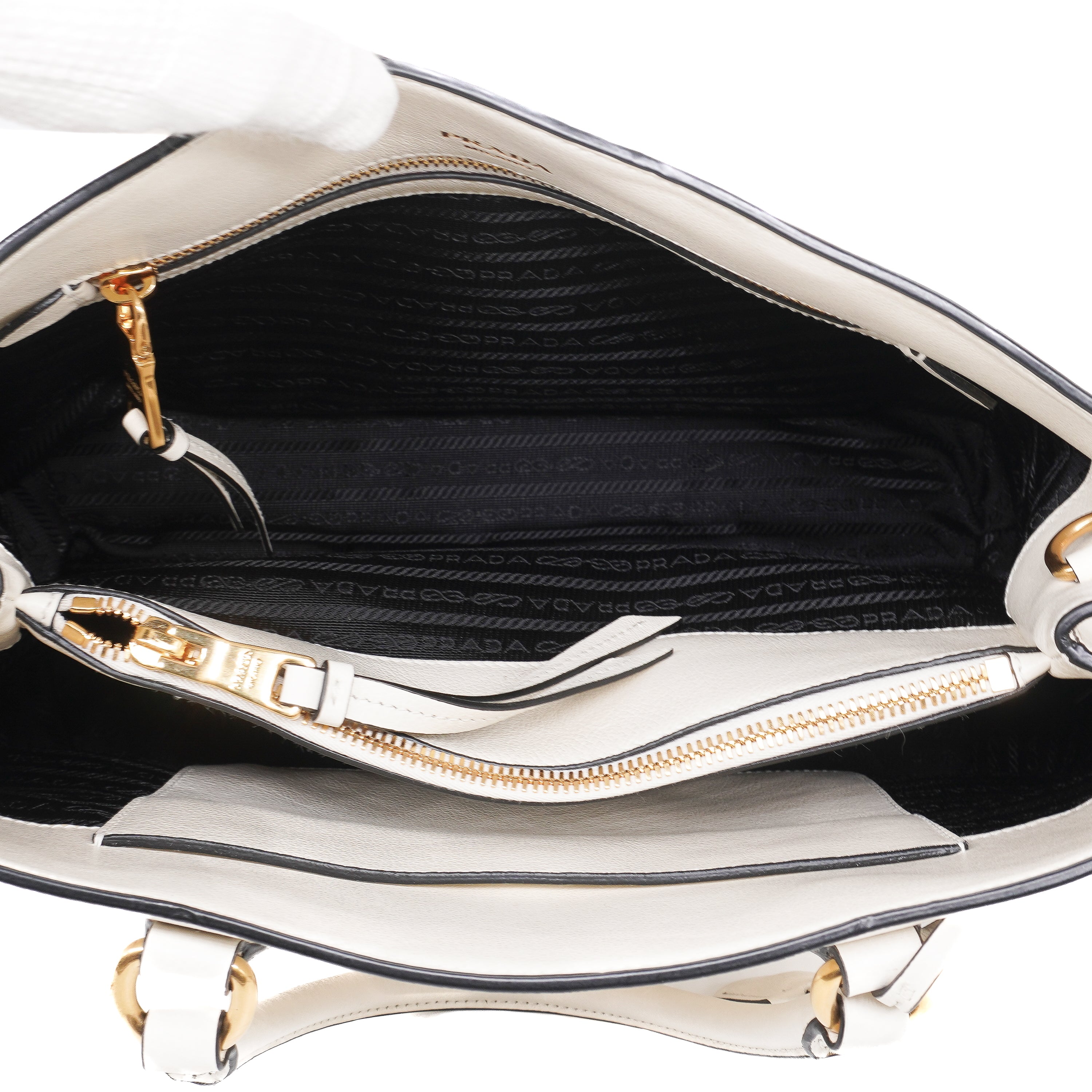 Prada Glace Calfskin Embossed Logo Tote