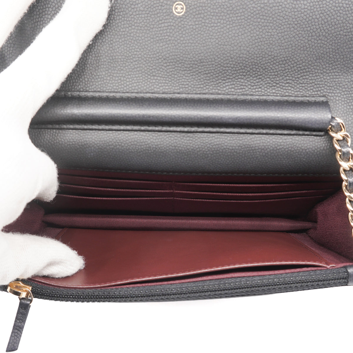 Chanel Chevron Wallet on Chain Caviar Black