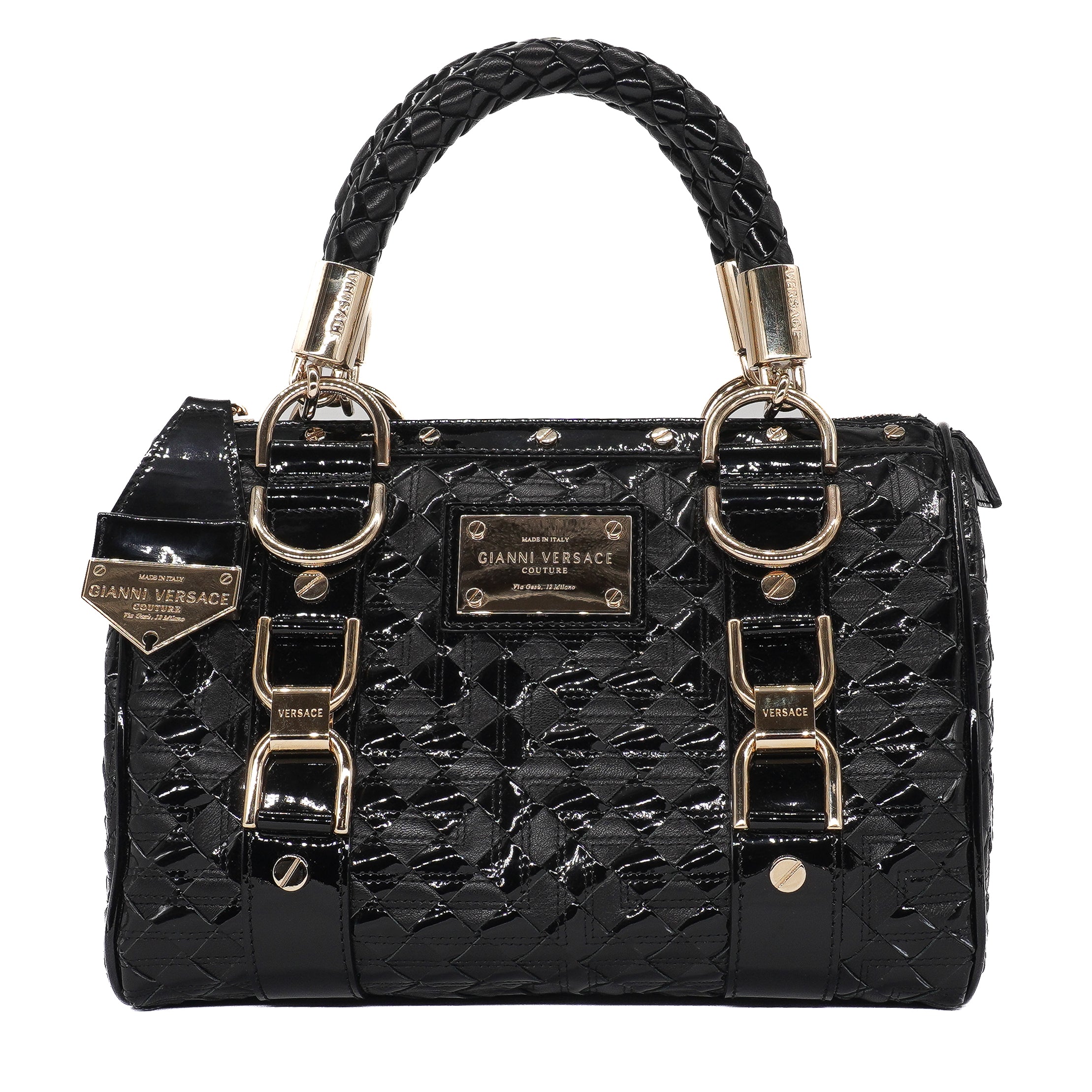 Gianni Versace Patent Leather Snap Out of It Bag