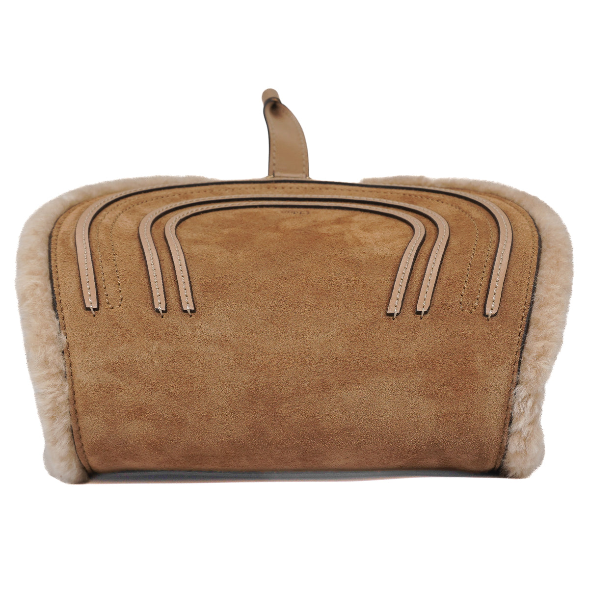 Chloé Marcie Small Saddle Bag Suede Calfskin Shearling Beige