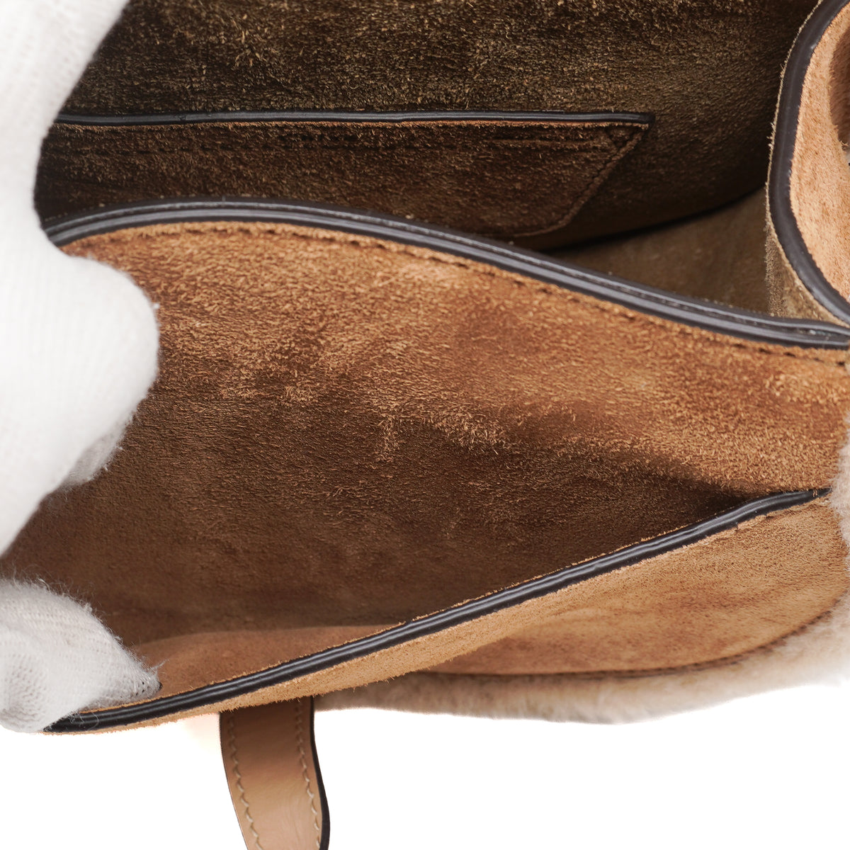Chloé Marcie Small Saddle Bag Suede Calfskin Shearling Beige