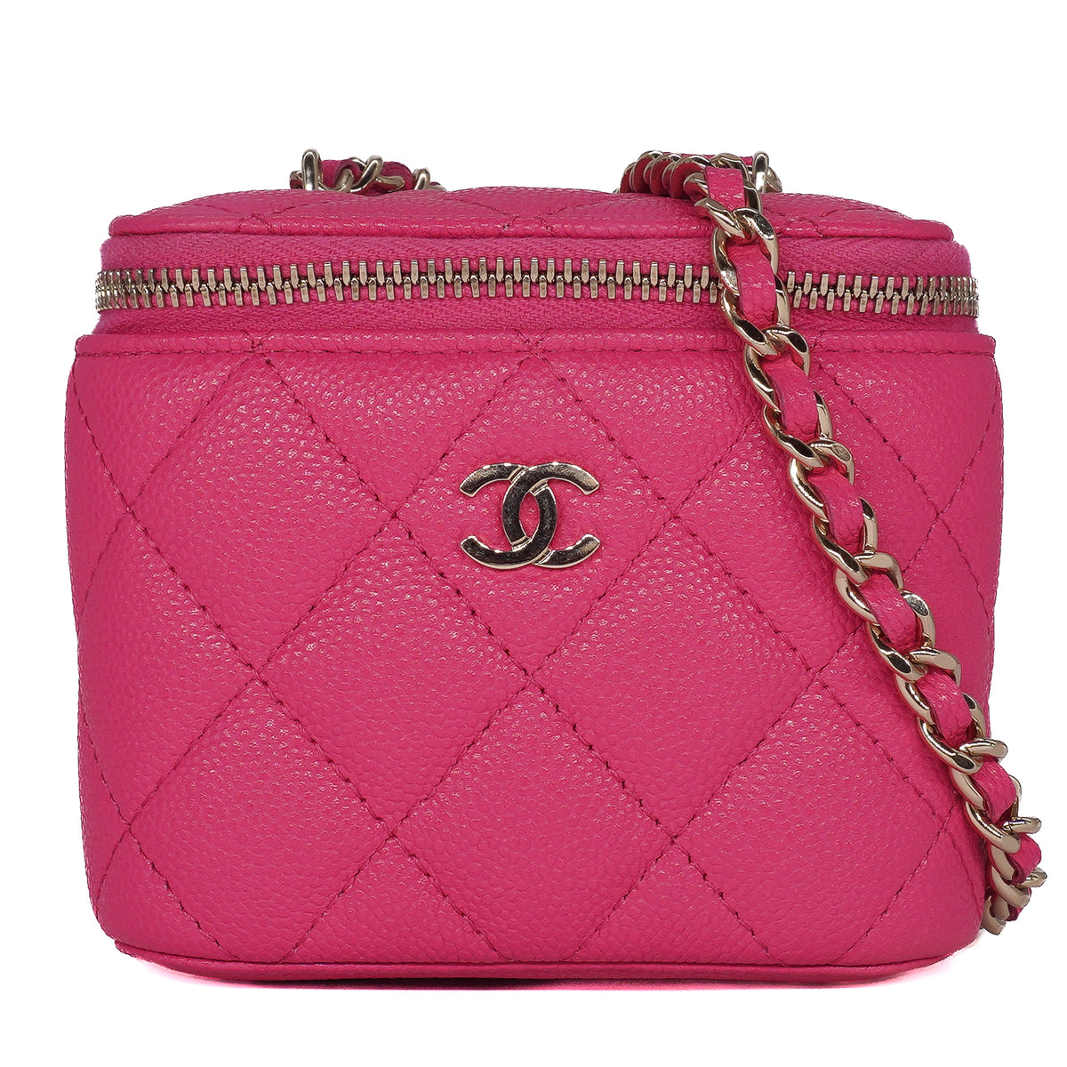 Chanel Mini Vanity Case with Chain Caviar Leather Pink