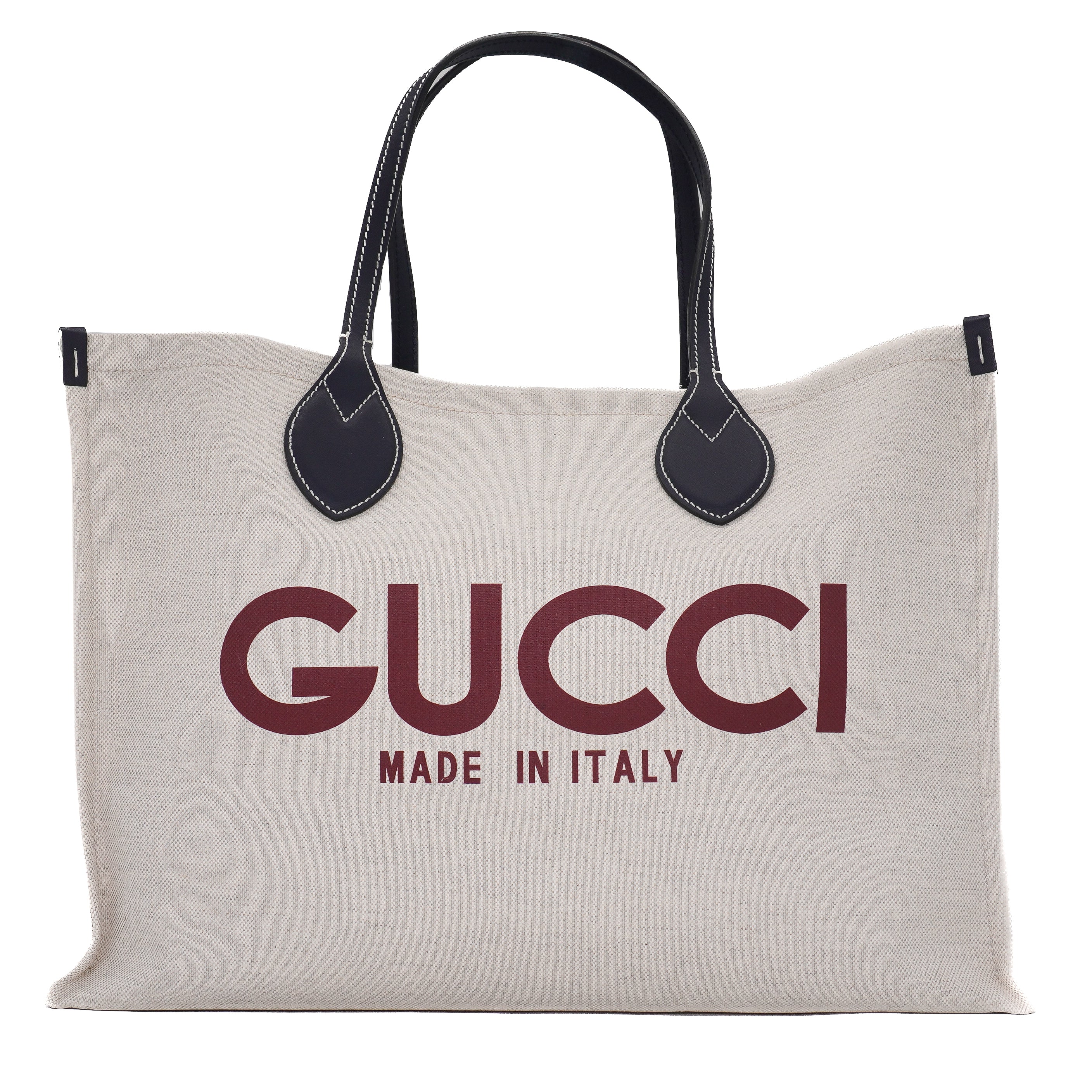 Gucci Canvas Calfskin Logo Print Large Tote