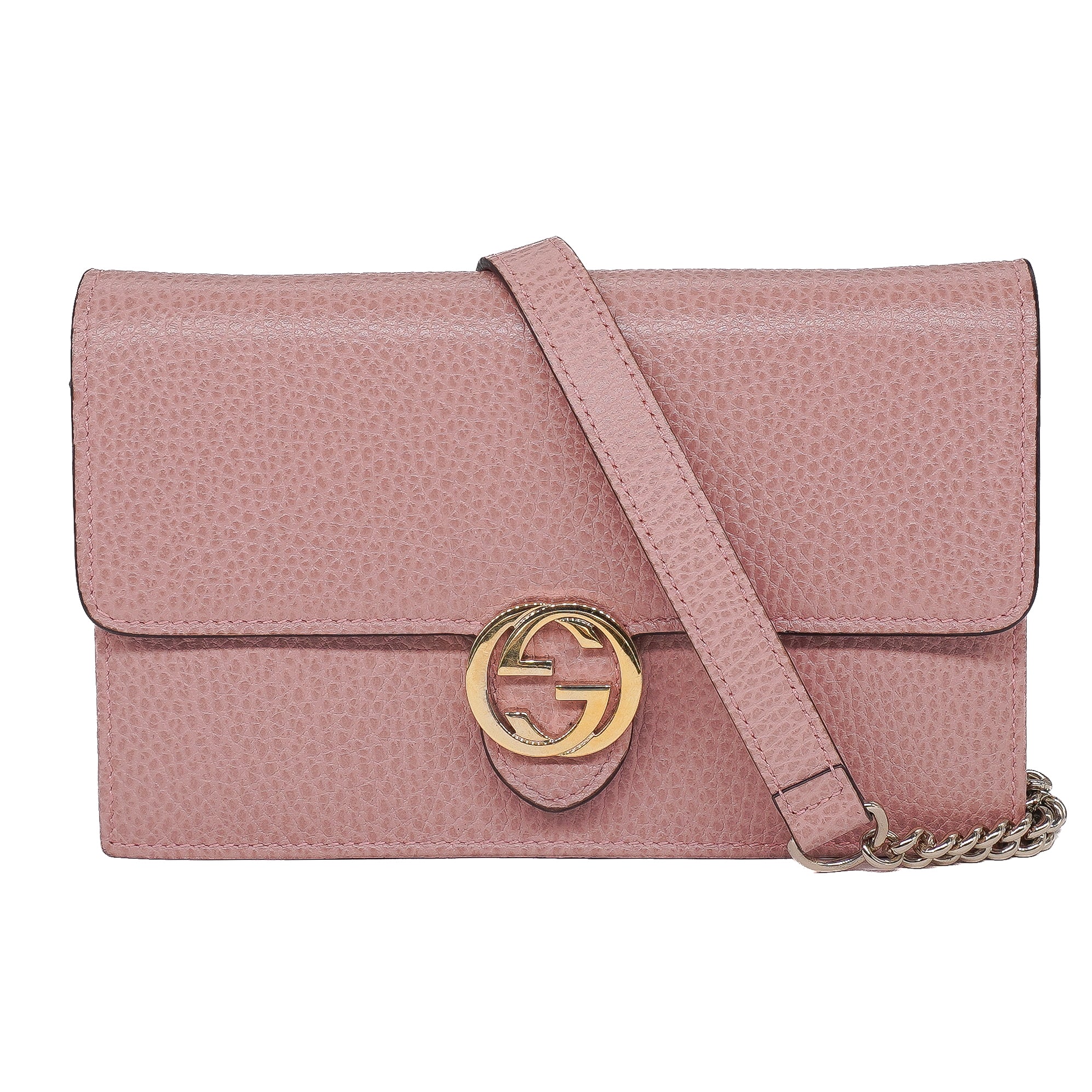 Gucci Pink Dollar Calskin Interlocking G Chain Wallet