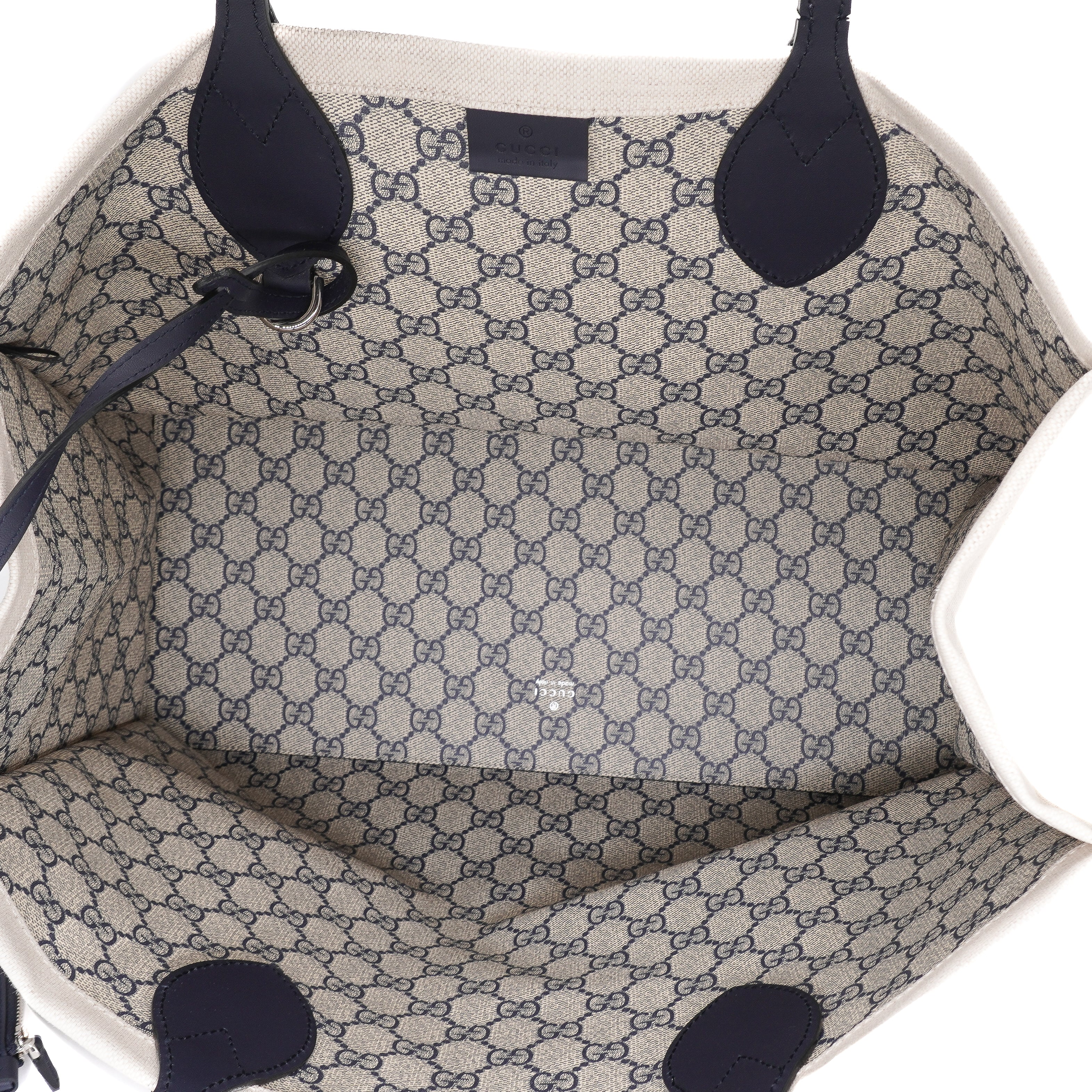 Gucci Canvas Calfskin Logo Print Large Tote