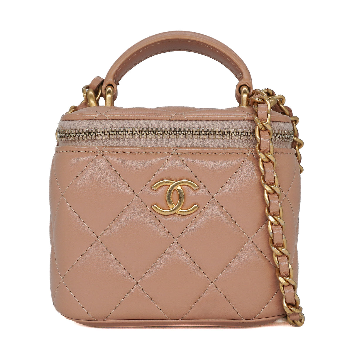 Chanel Mini Vanity Case with Chain Lambskin Beige
