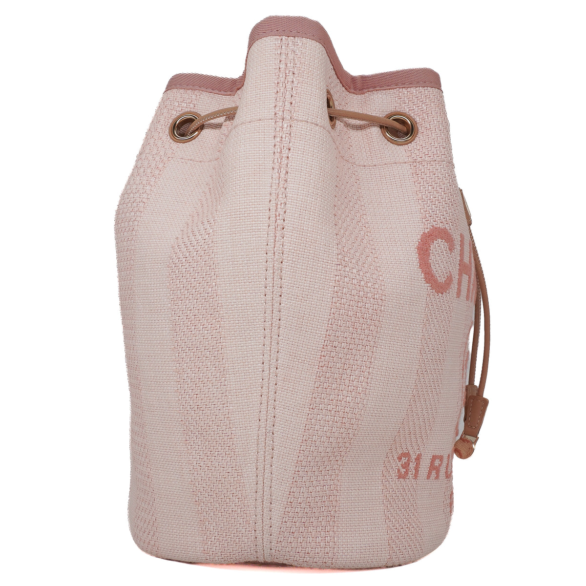 Chanel Deauville Drawstring Bucket Bag Canvas Pink