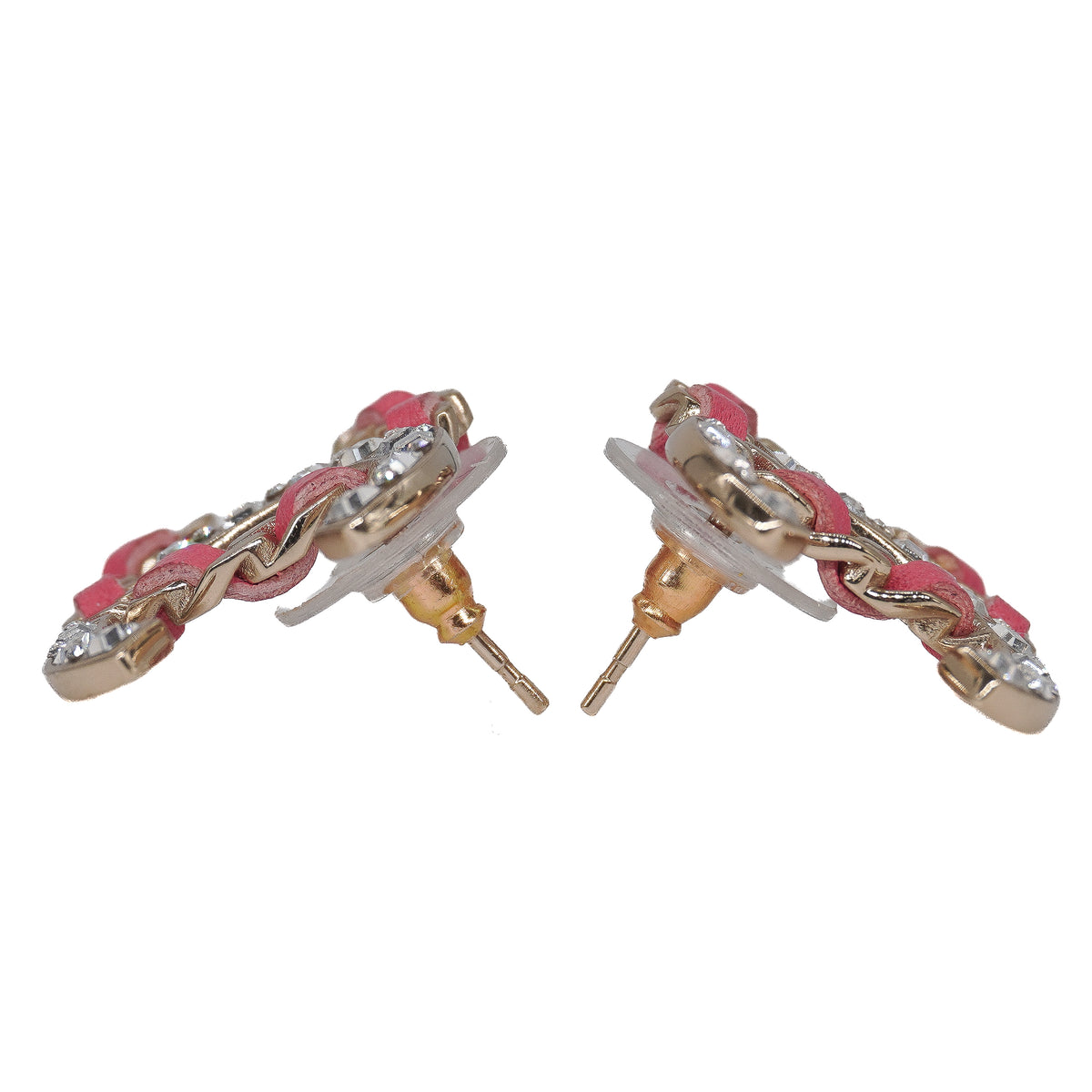 Chanel Baguette Crystal CC Chain Earrings Lambskin Pink