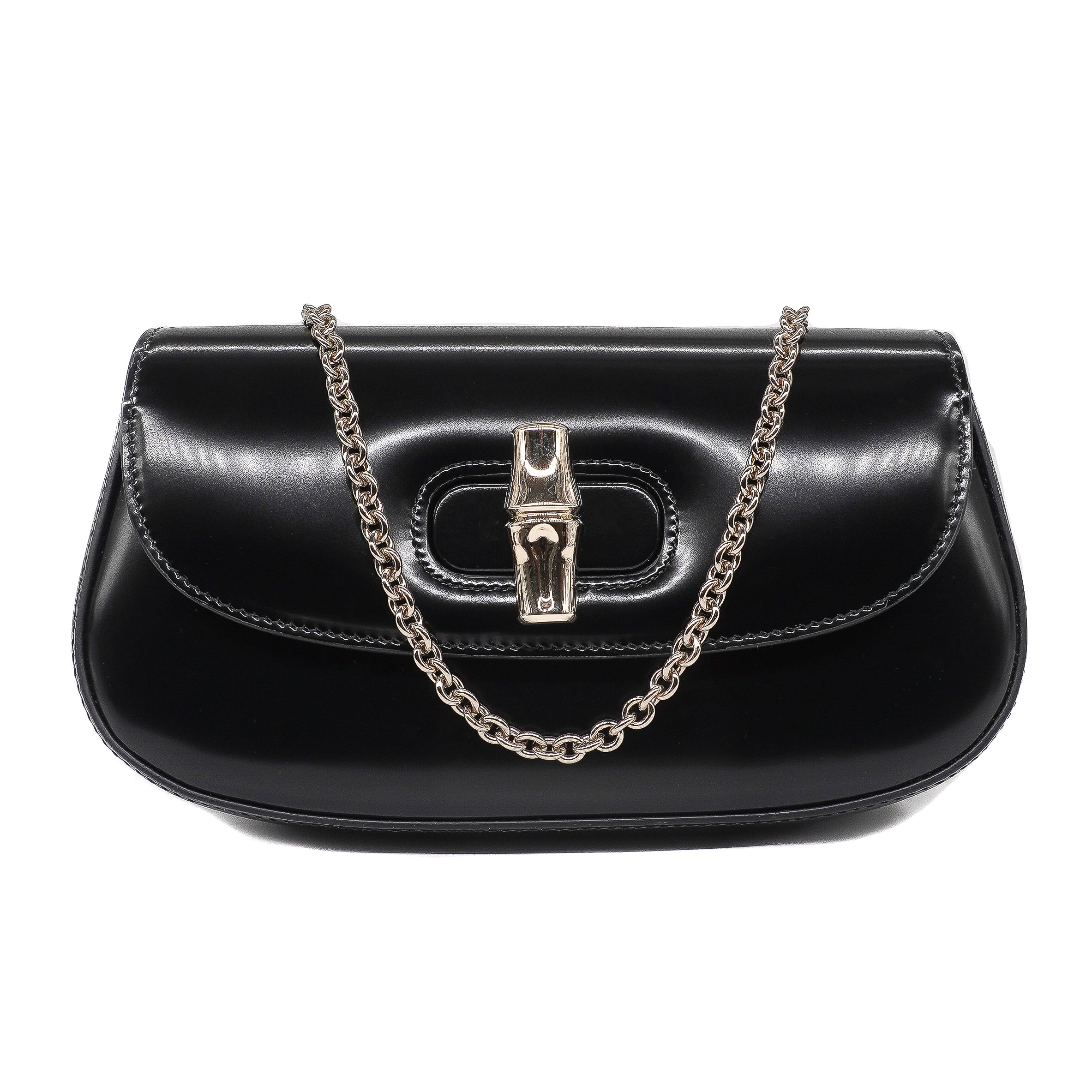 Gucci Black Shiny Calfskin Small Bamboo Night Bag