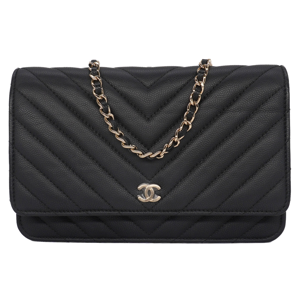 Chanel Chevron Wallet on Chain Caviar Black