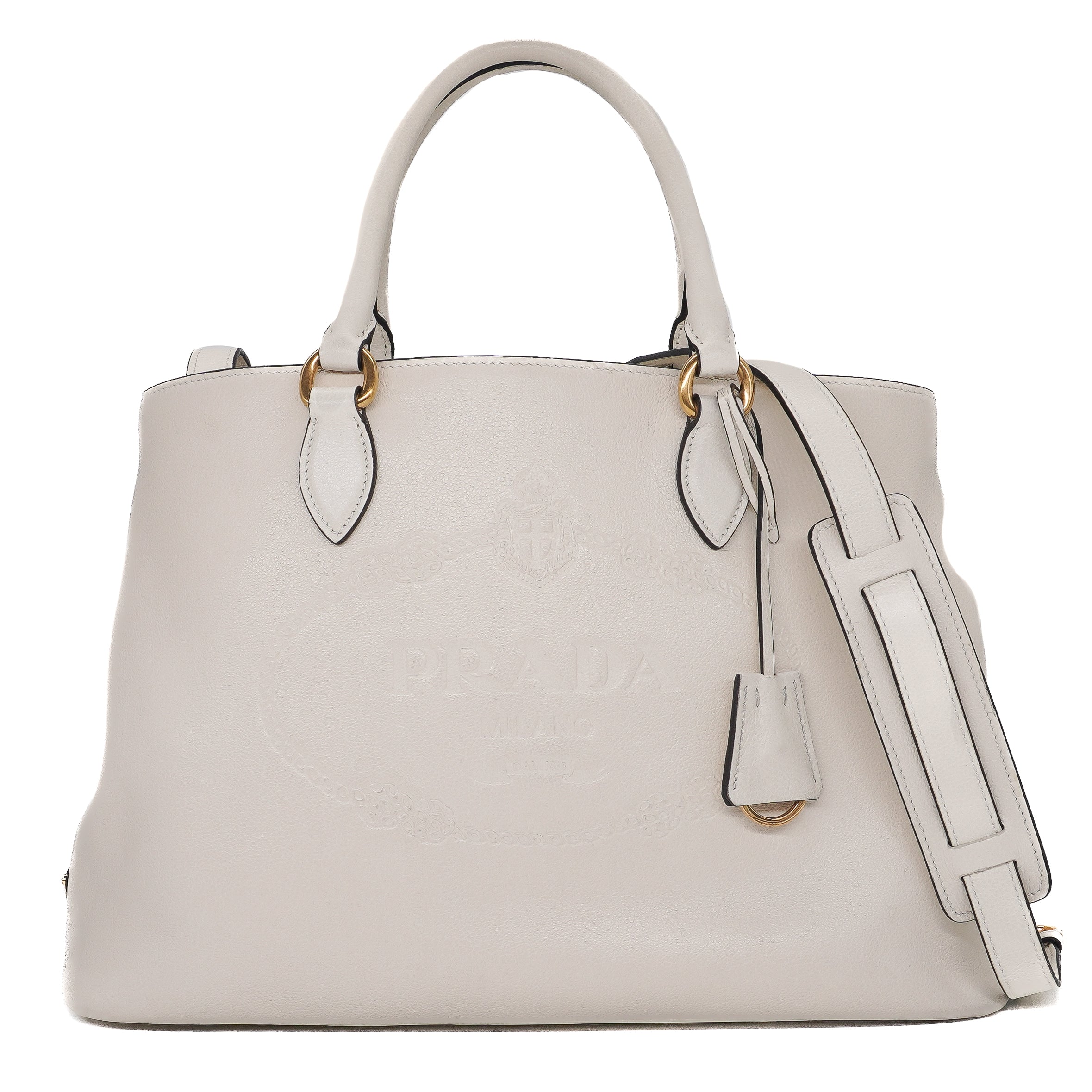 Prada Glace Calfskin Embossed Logo Tote