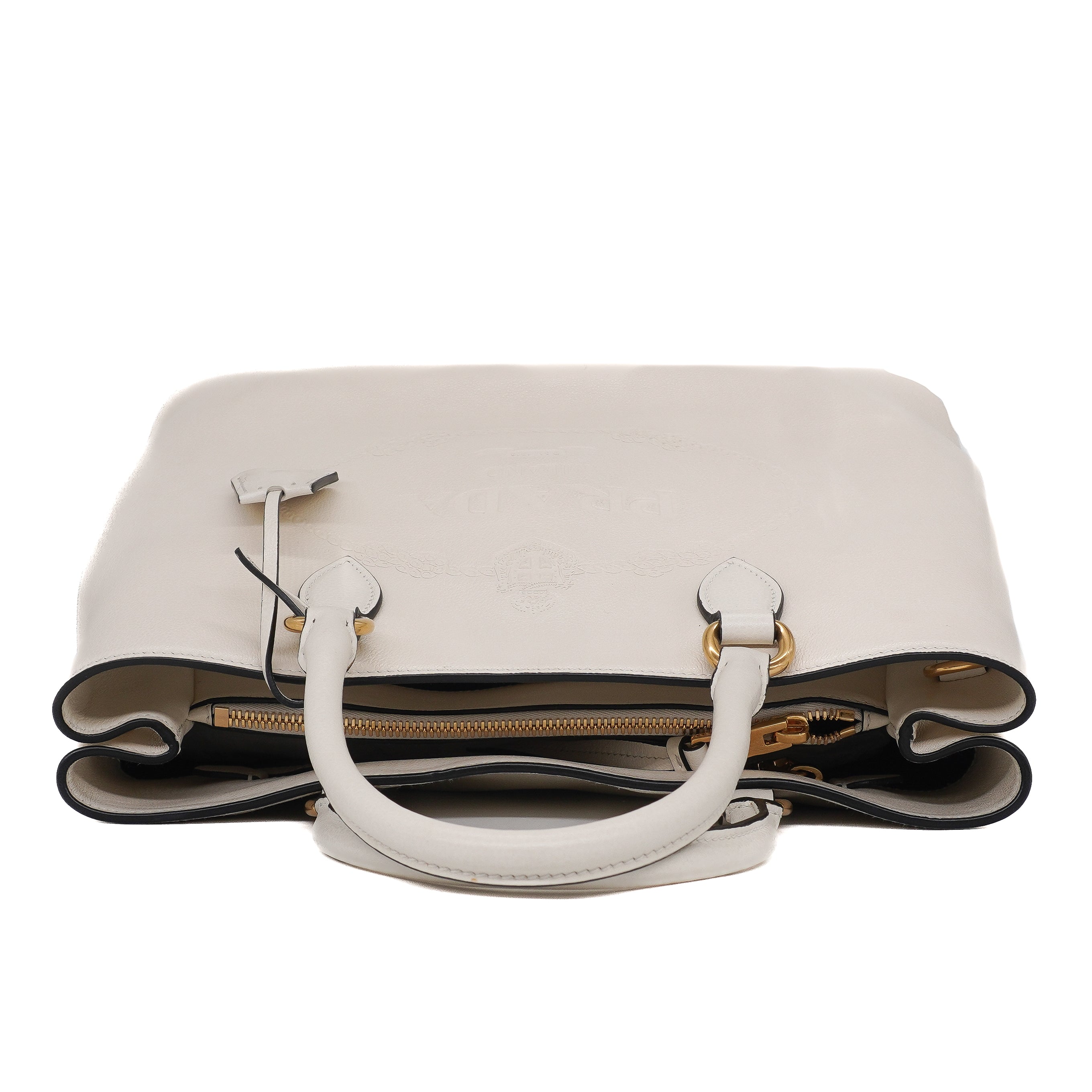 Prada Glace Calfskin Embossed Logo Tote