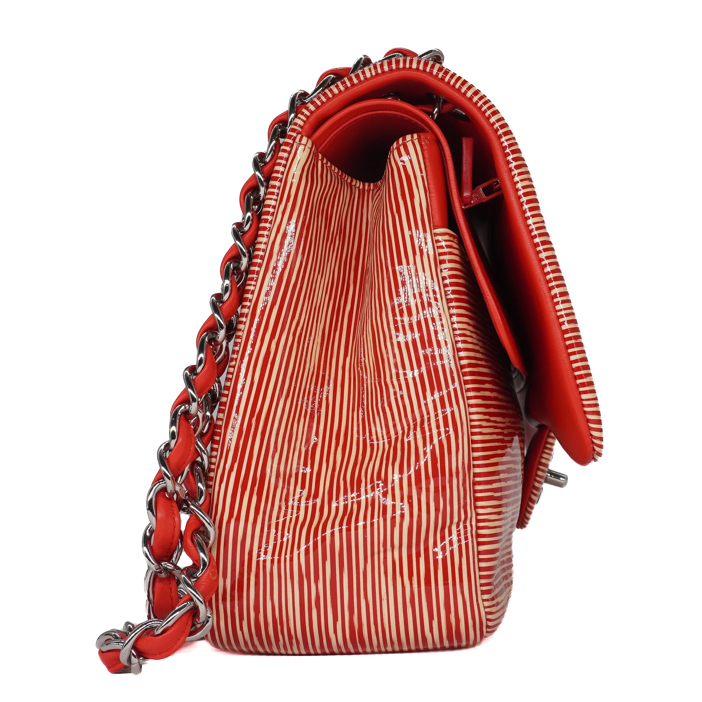 Chanel Striped Patent Leather Jumbo Double Flap