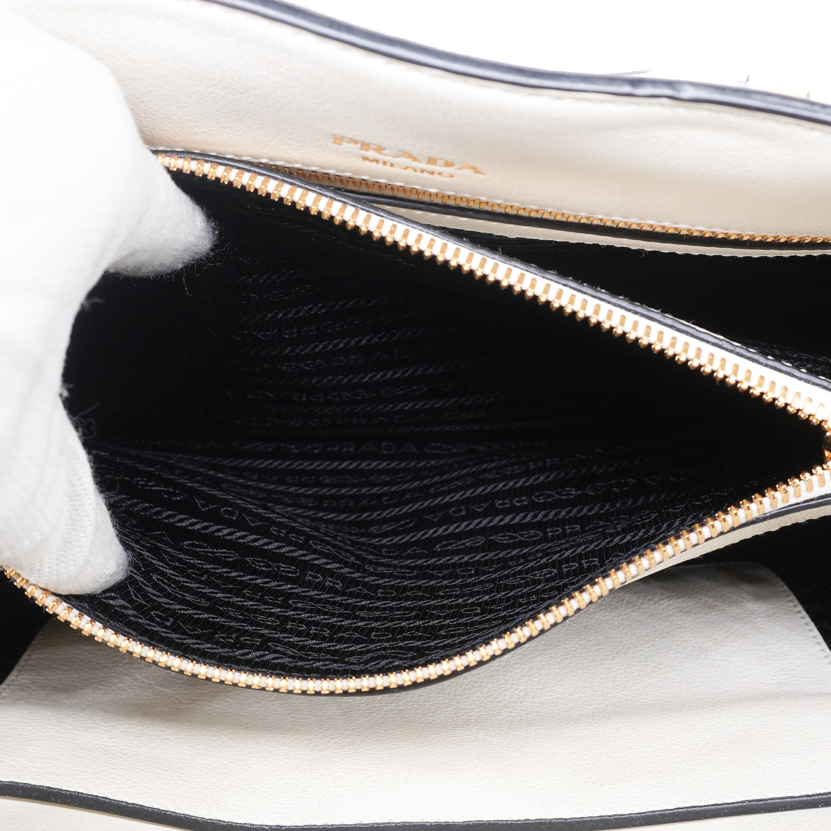 Prada Glace Calfskin Embossed Logo Tote