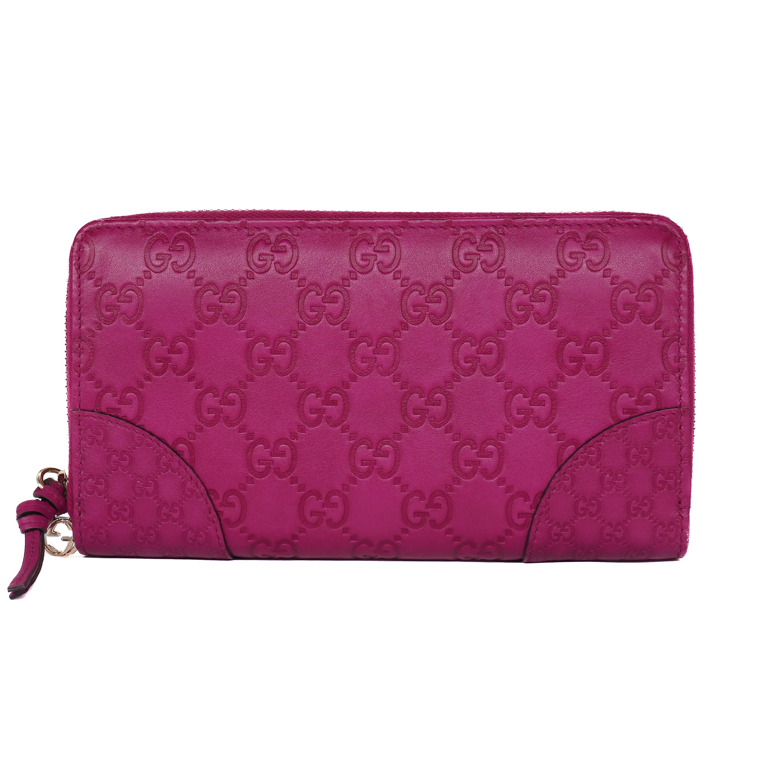 Gucci Leather Bree Fuchsia Zip Around Wallet