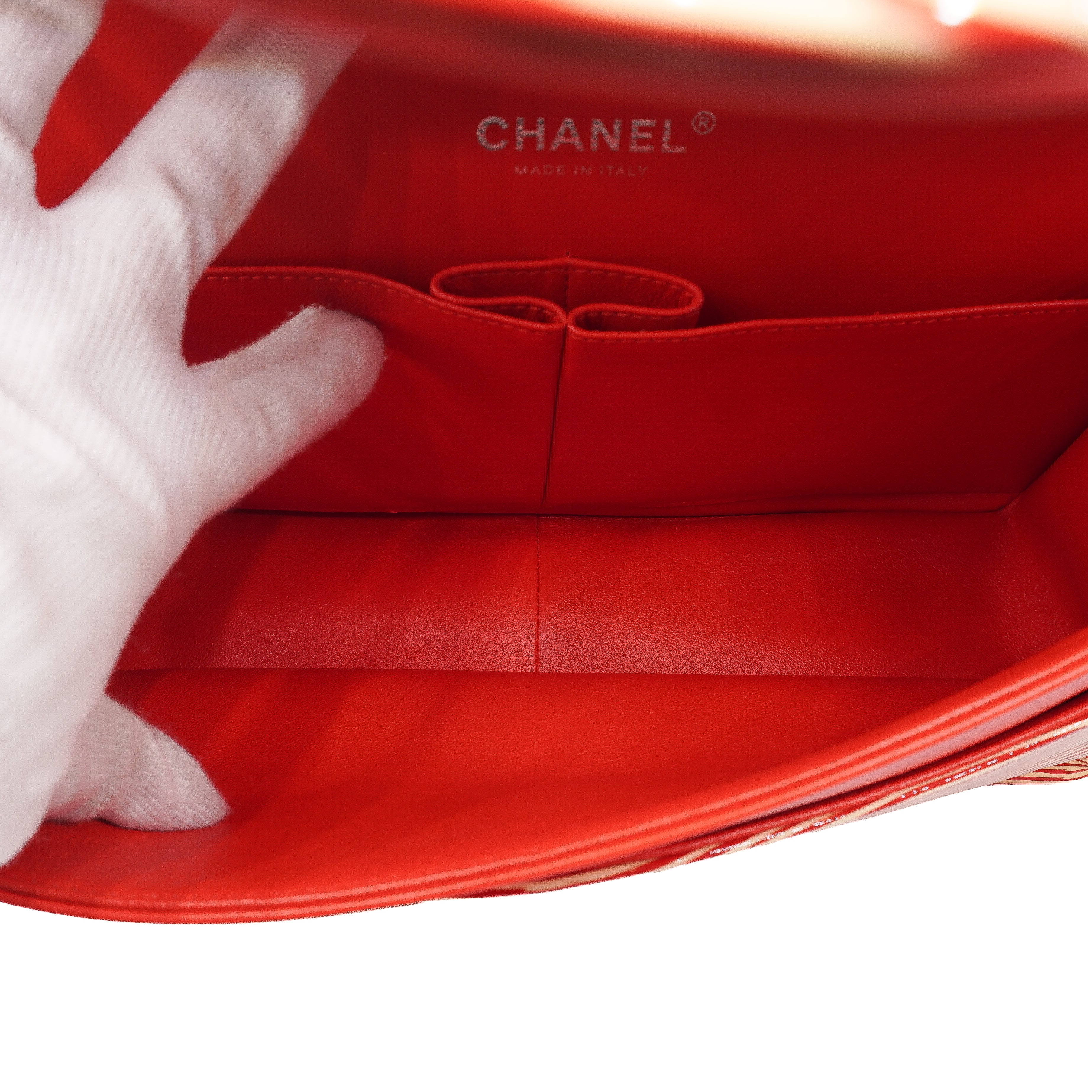 Chanel Striped Patent Leather Jumbo Double Flap