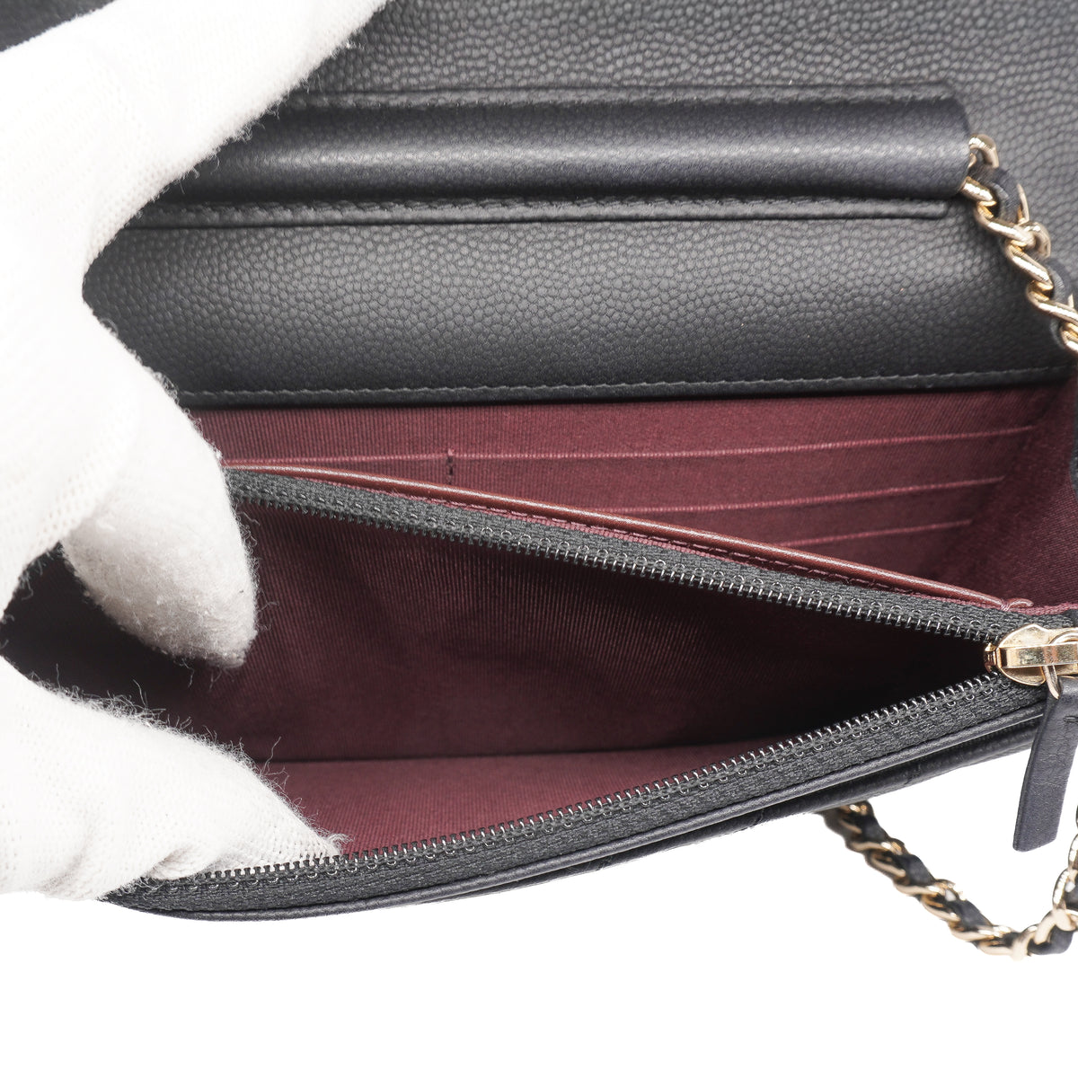 Chanel Chevron Wallet on Chain Caviar Black