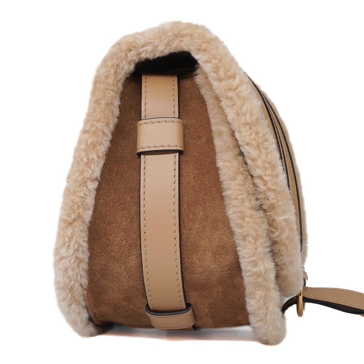 Chloé Marcie Small Saddle Bag Suede Calfskin Shearling Beige