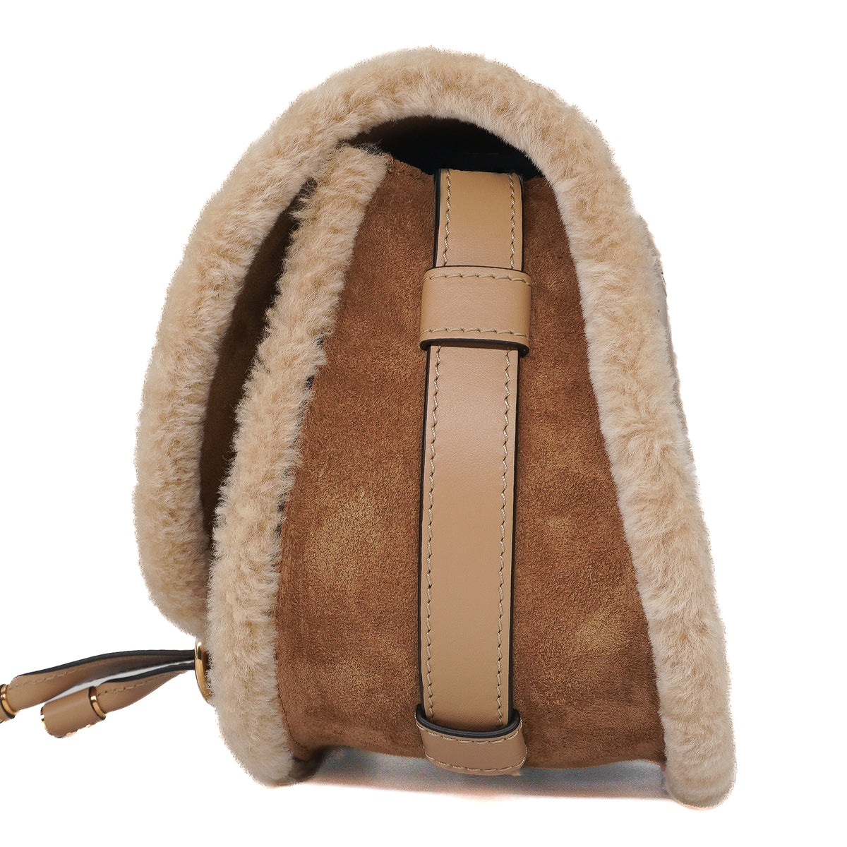 Chloé Marcie Small Saddle Bag Suede Calfskin Shearling Beige