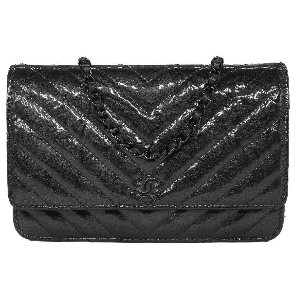Chanel Wallet on Chain Crumpled Patent Calfskin SoBlack