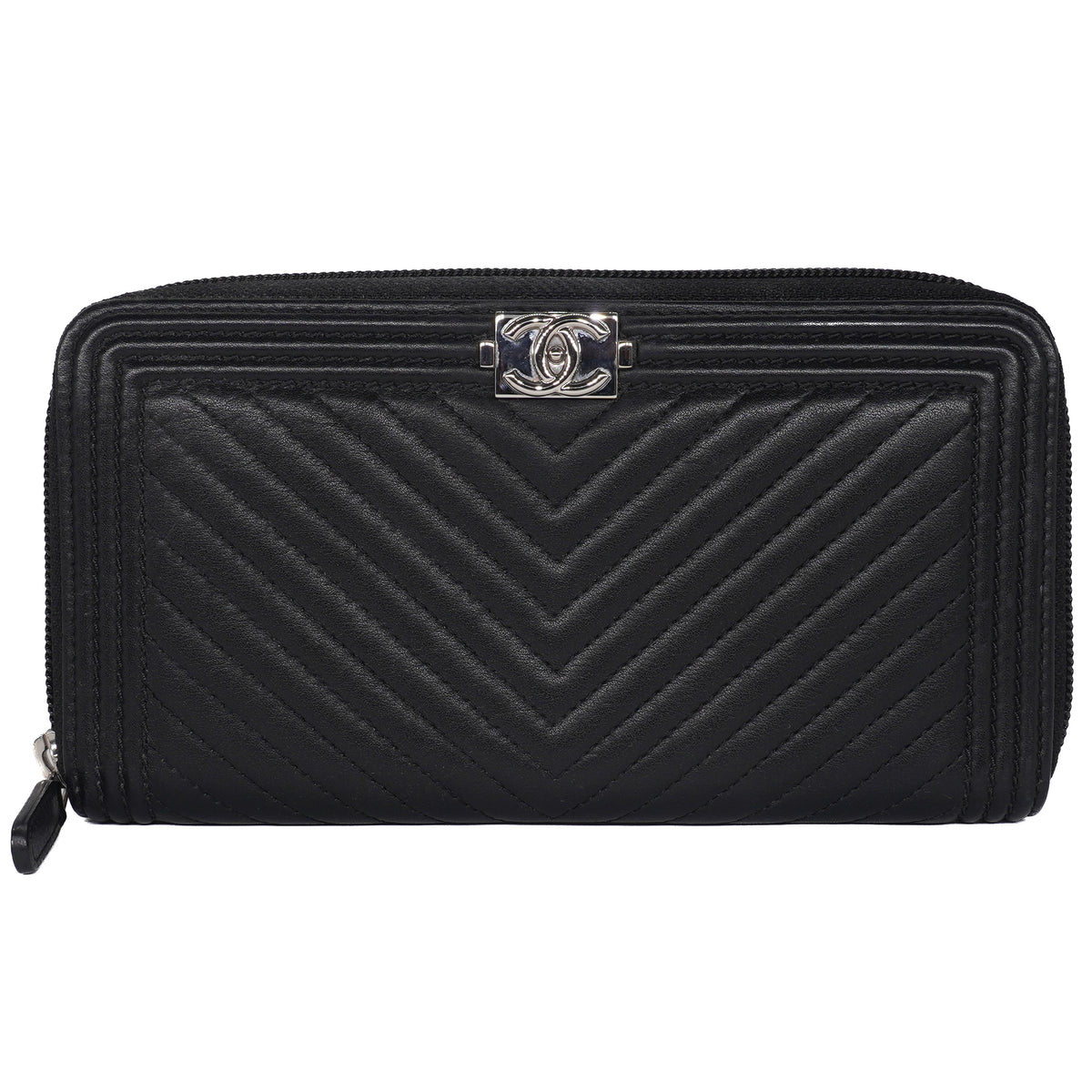 Chanel Boy Zip Around Wallet Lambskin Black