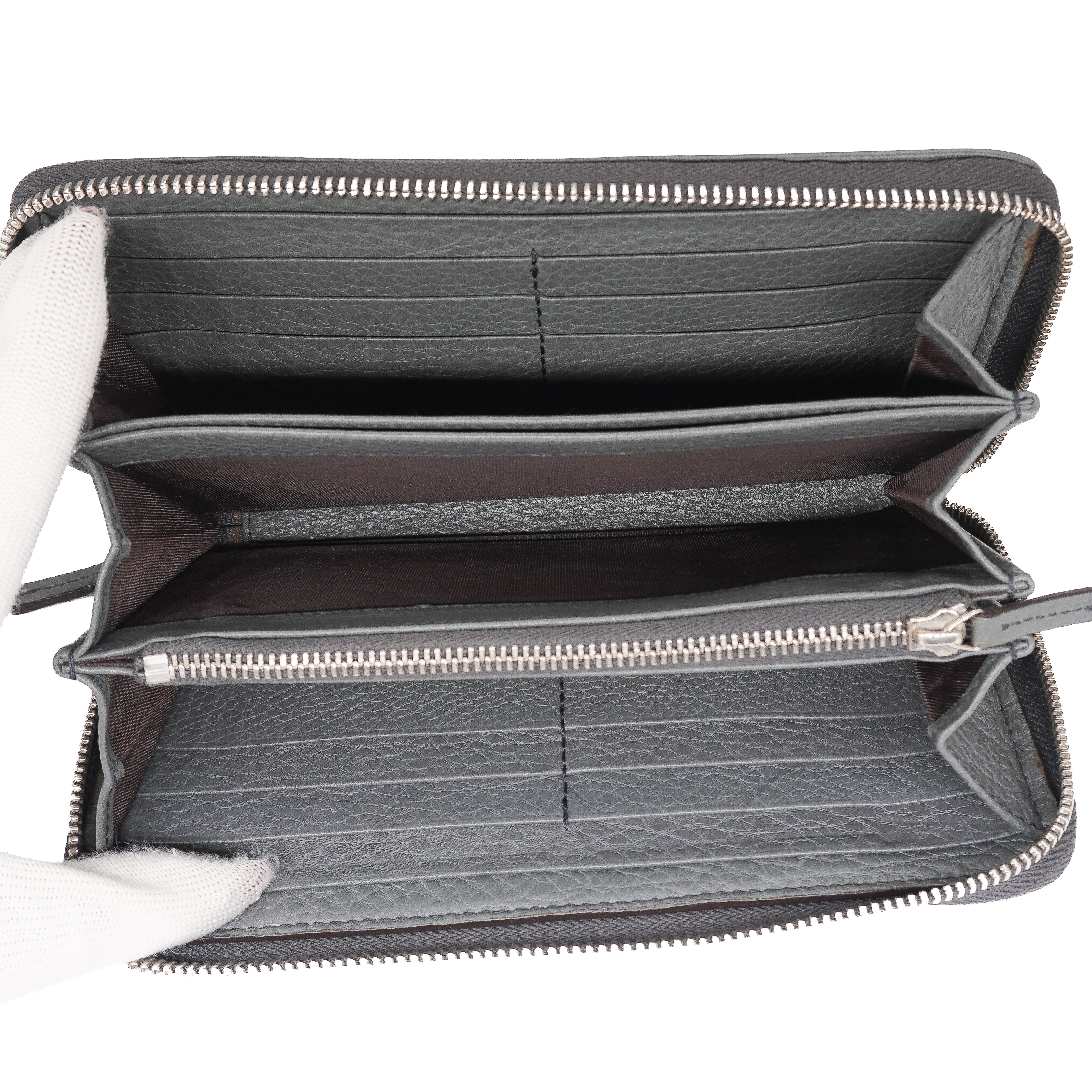 Gucci Grey Leather Long Zippy Wallet