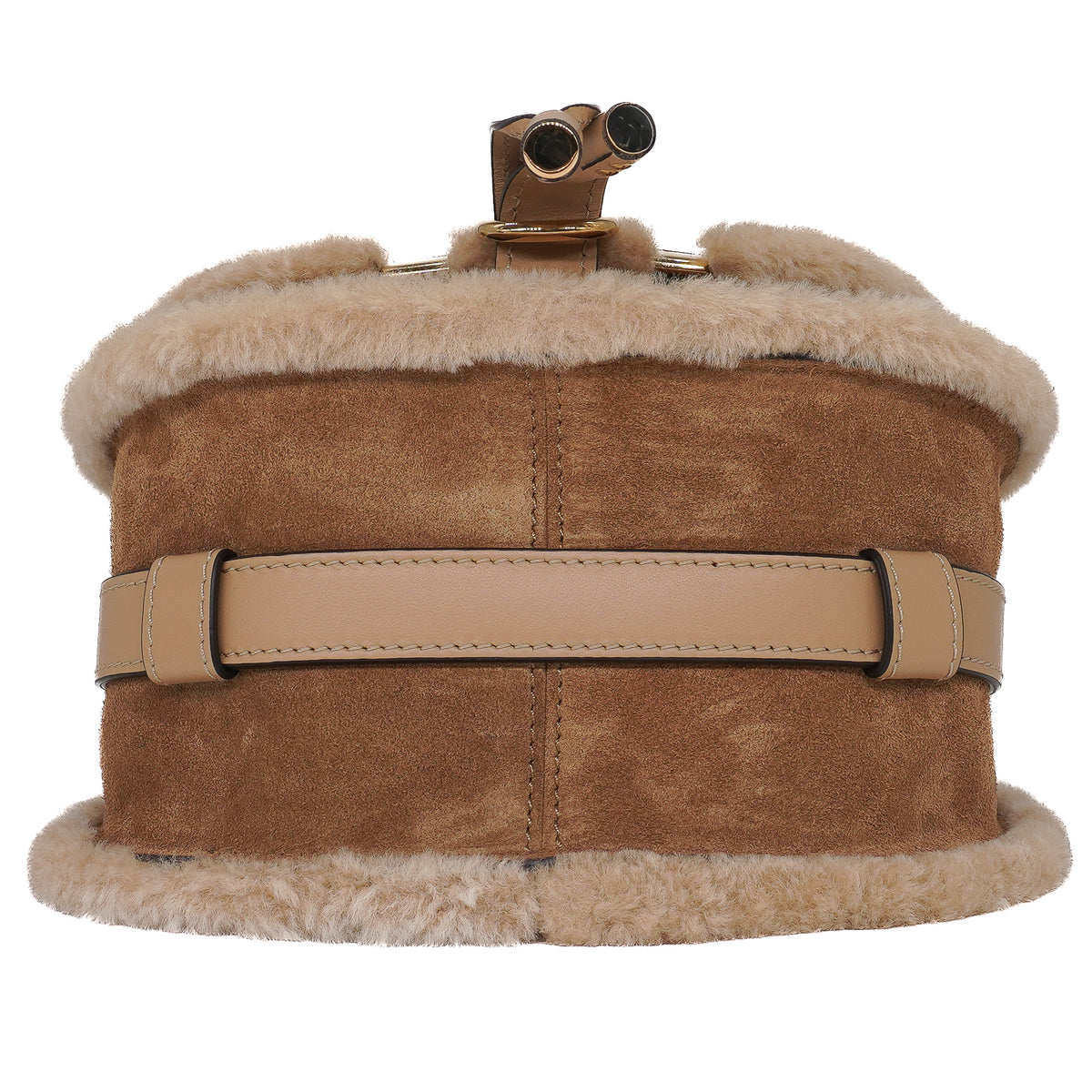 Chloé Marcie Small Saddle Bag Suede Calfskin Shearling Beige