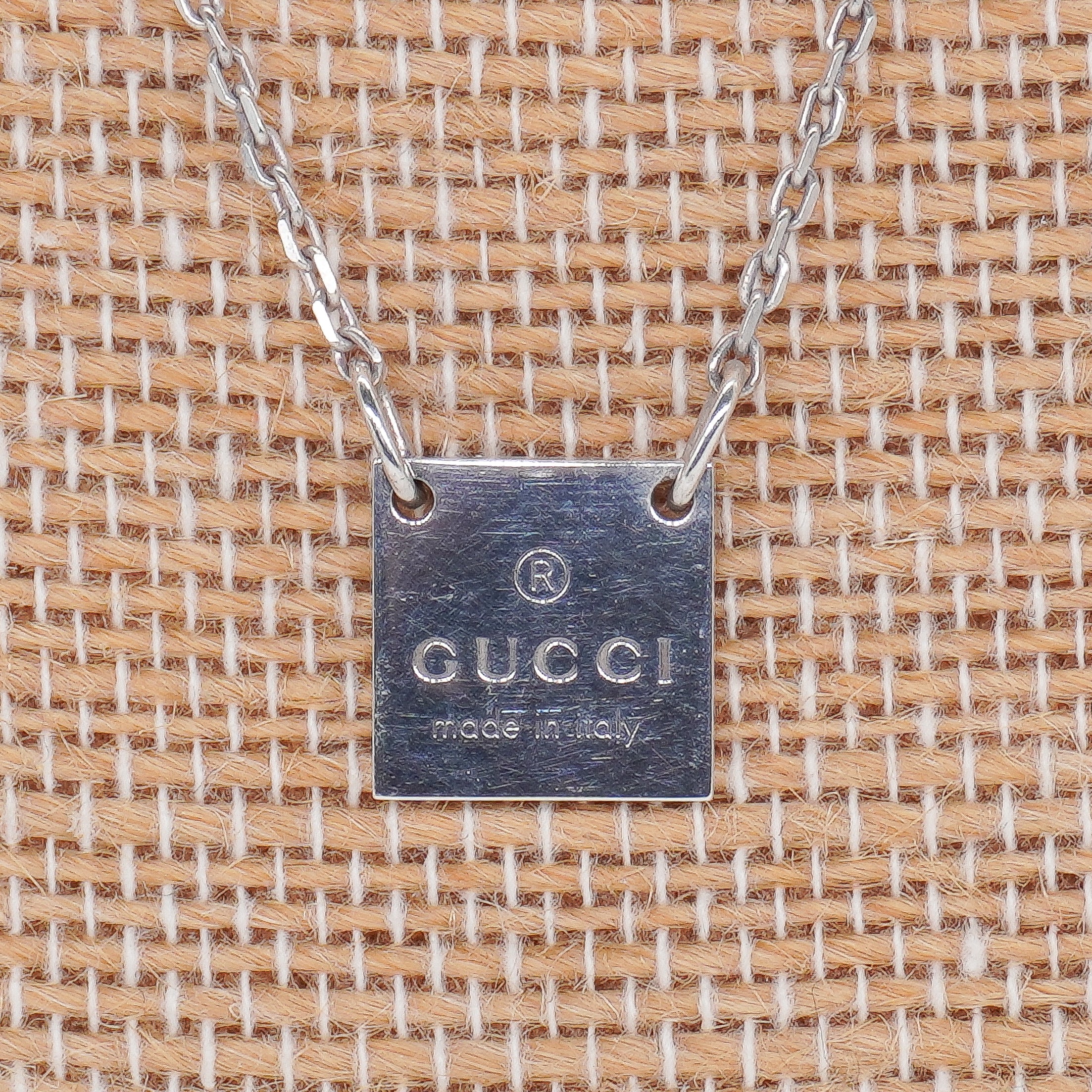 Gucci Sterling Silver Square Pendant Necklace