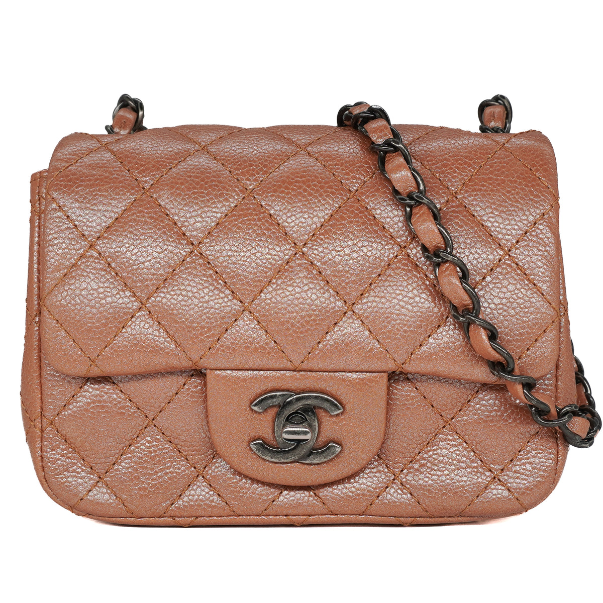 Chanel Mini Square Flap Bag Metallic Caviar Copper