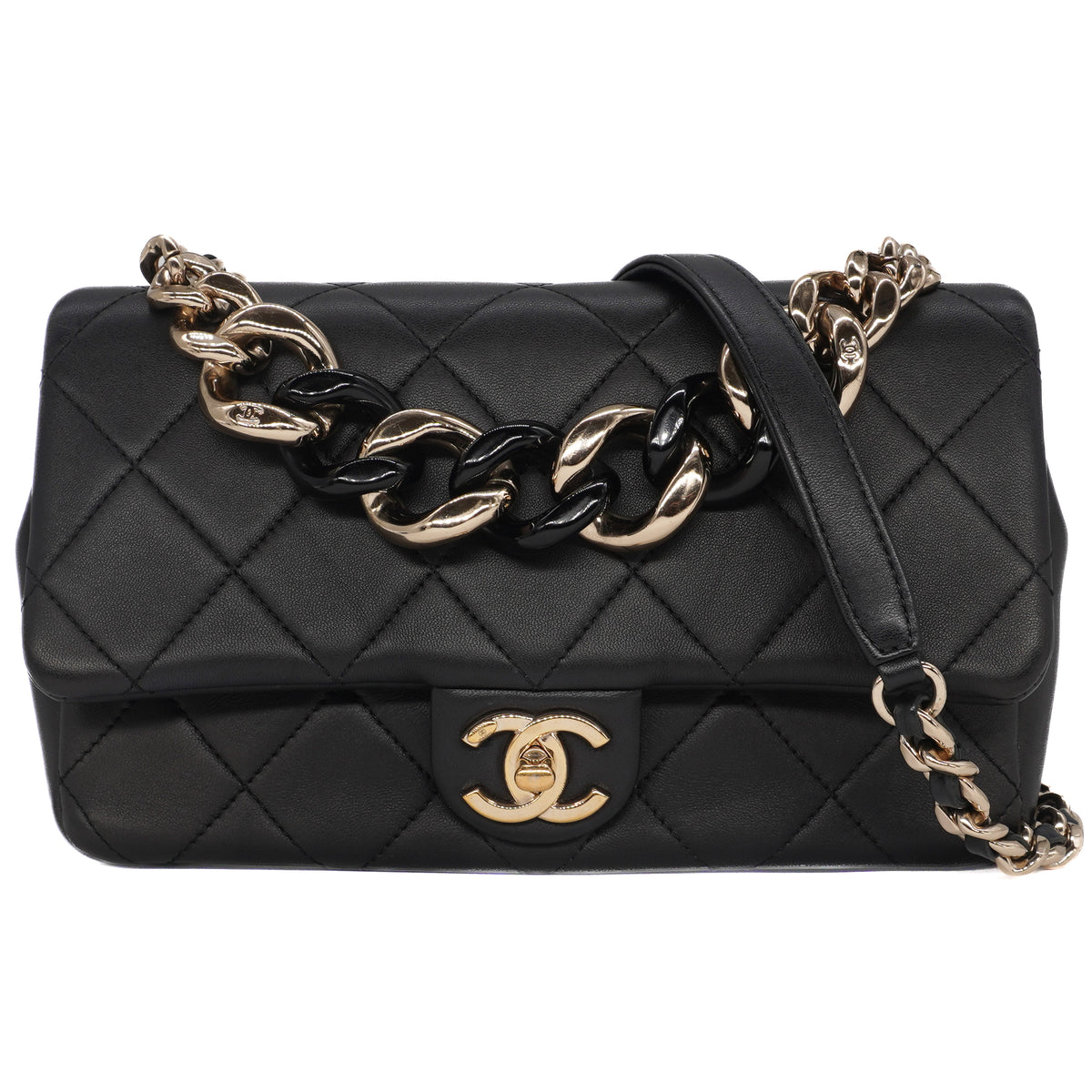 Chanel Elegant Chain Small Flap Bag Lambskin Black