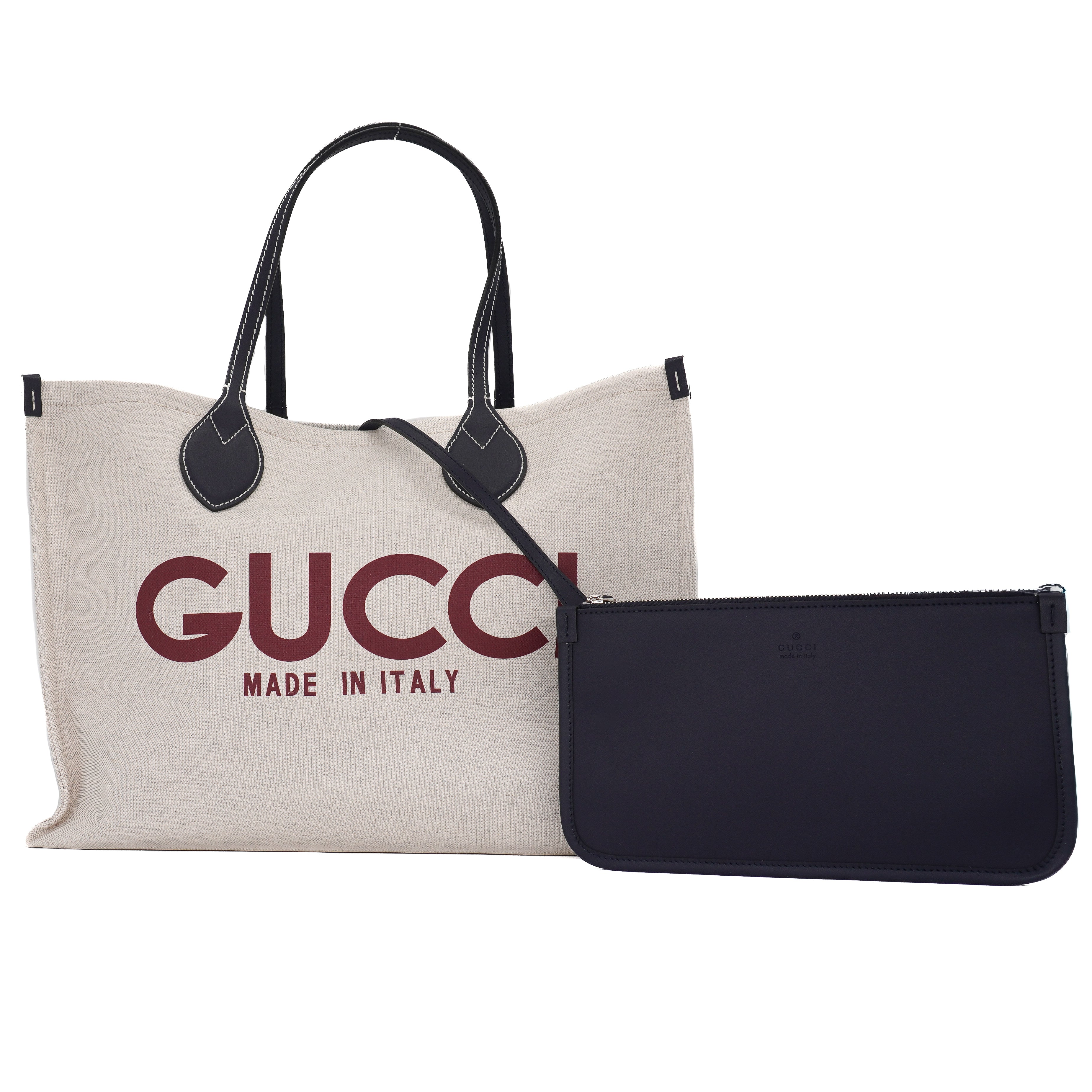 Gucci Canvas Calfskin Logo Print Large Tote