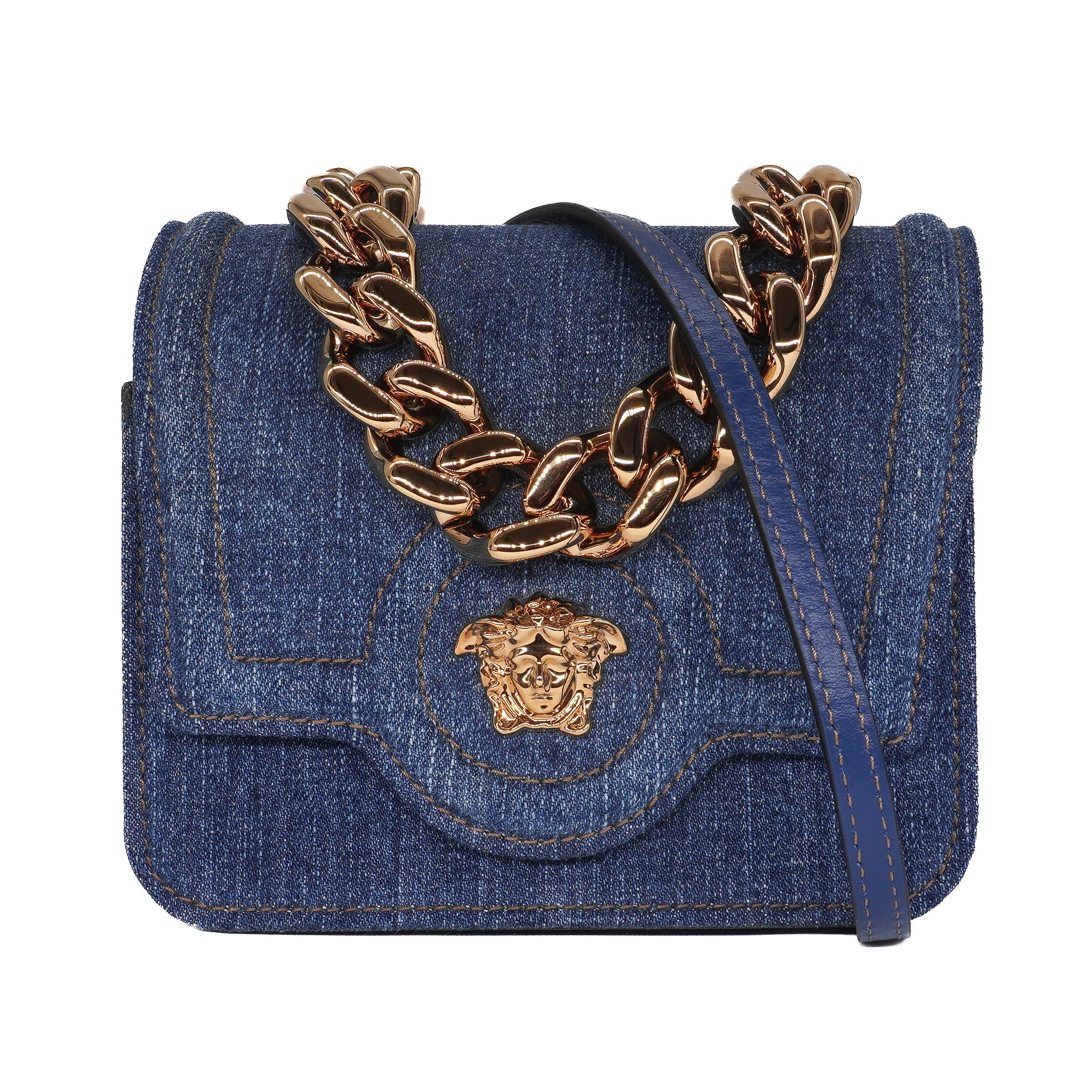 Versace Denim La Medusa Chain Shoulder Bag