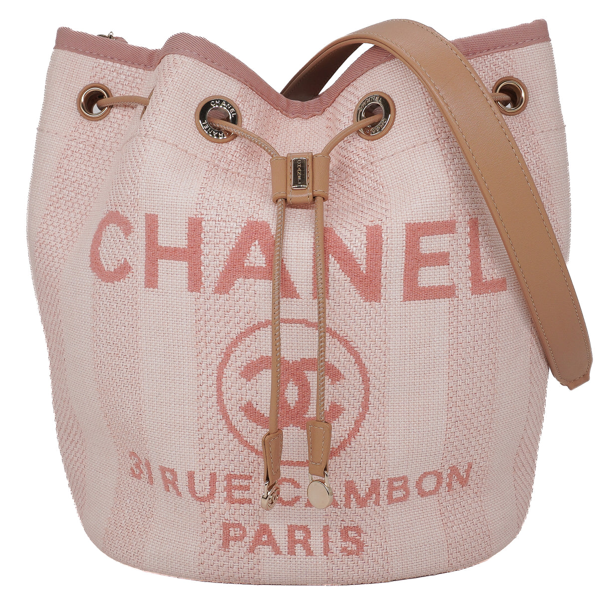 Chanel Deauville Drawstring Bucket Bag Canvas Pink