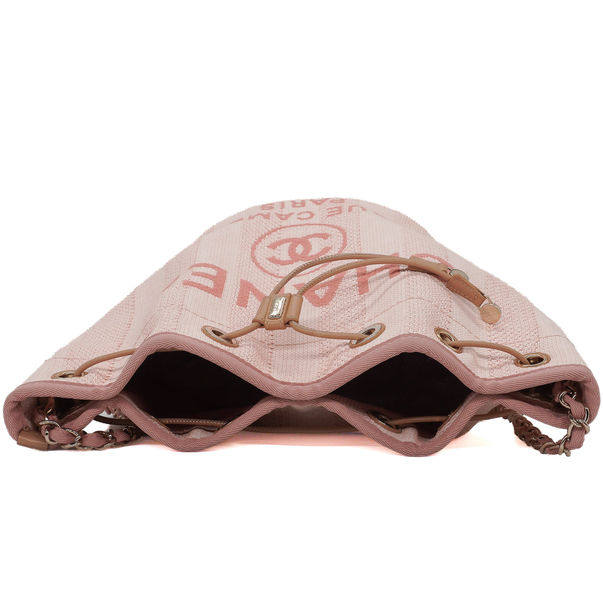 Chanel Deauville Drawstring Bucket Bag Canvas Pink