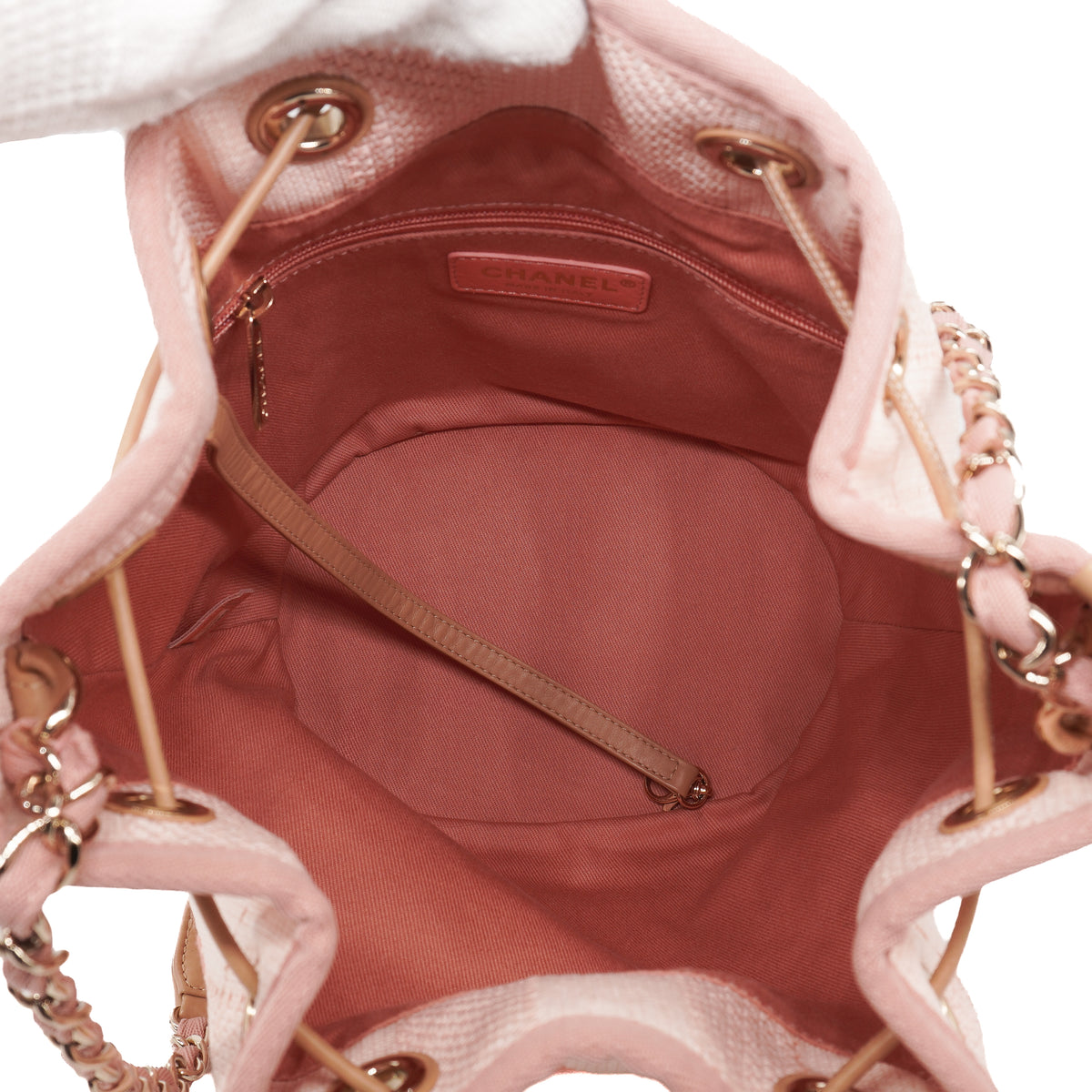 Chanel Deauville Drawstring Bucket Bag Canvas Pink