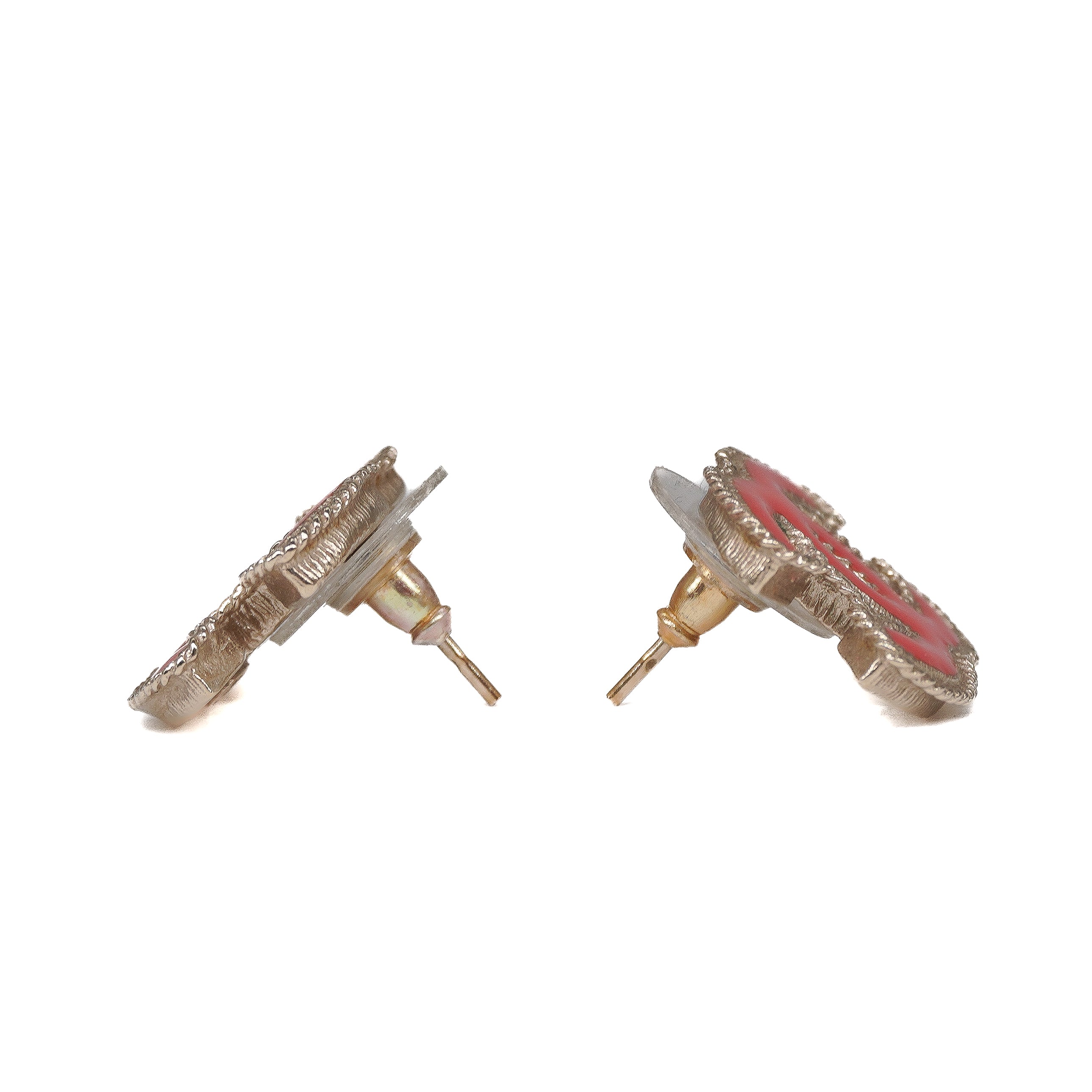 Chanel CC Red Enamel Gold Tone Earrings
