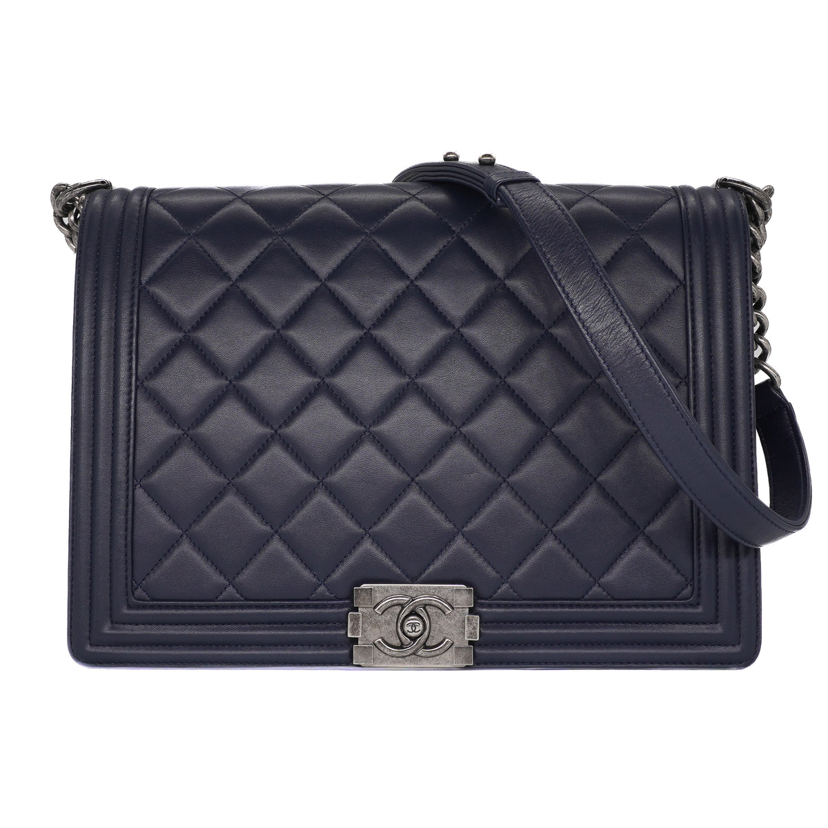 Chanel Navy Lambskin Large Boy Bag