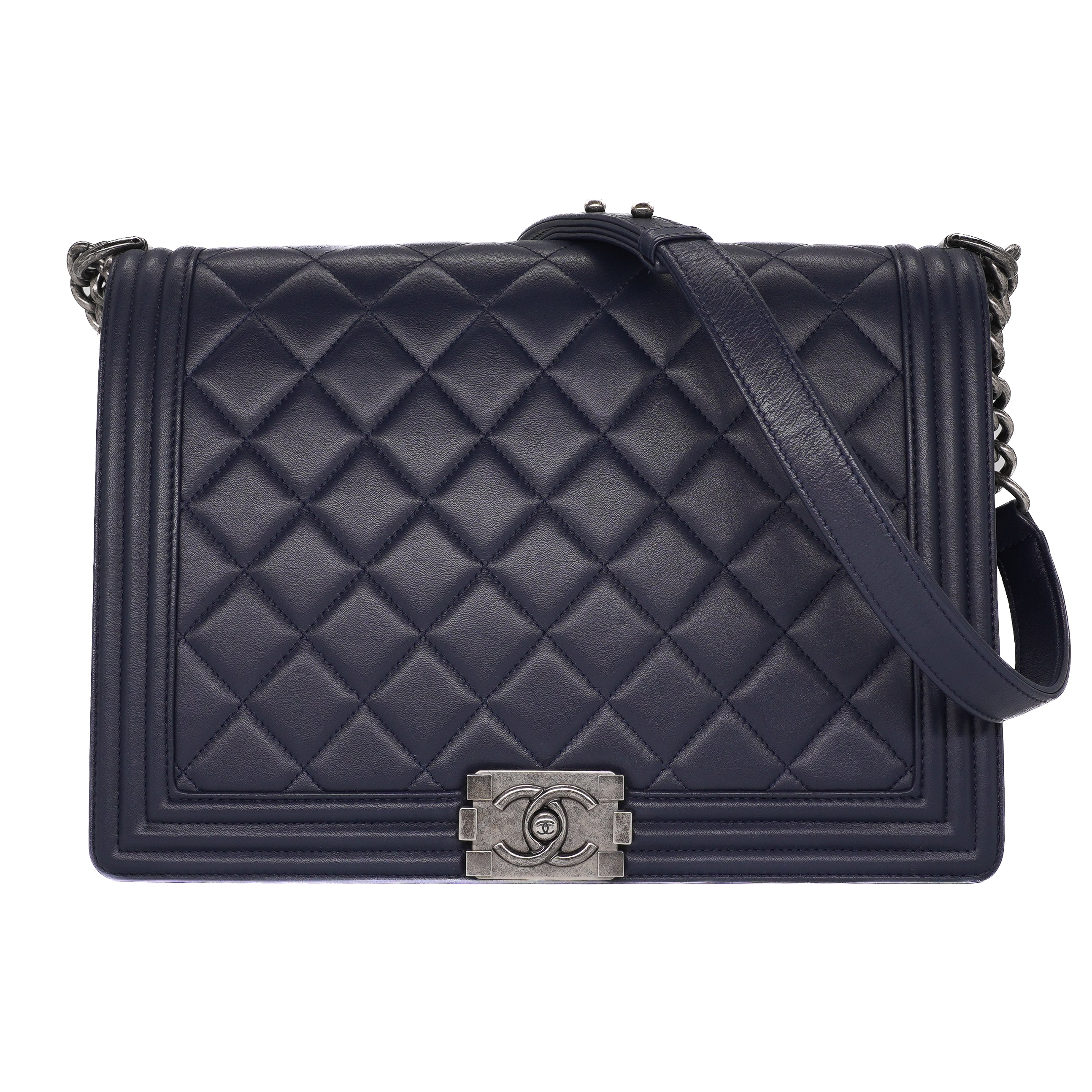 Chanel Navy Lambskin Large Boy Bag