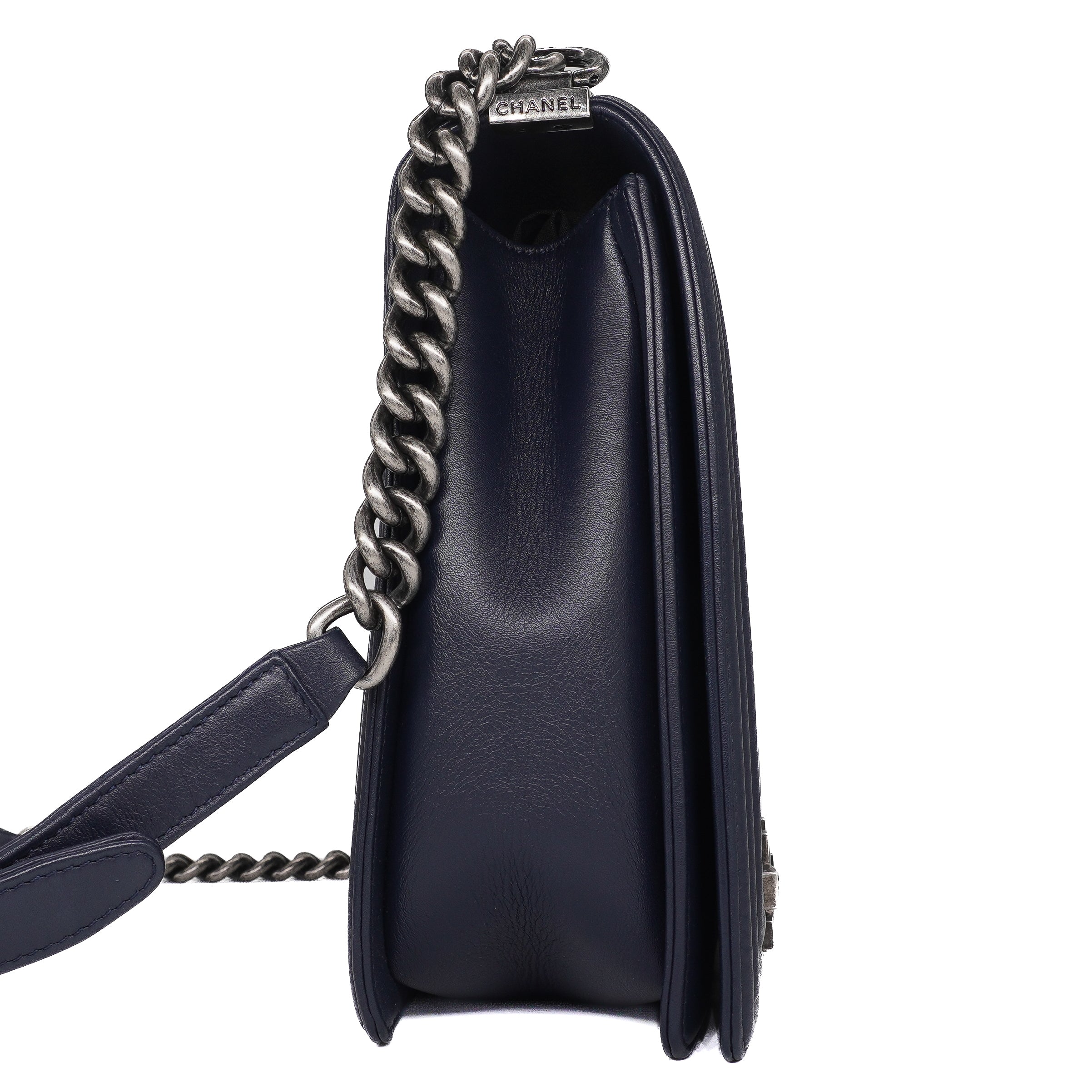 Chanel Navy Lambskin Large Boy Bag