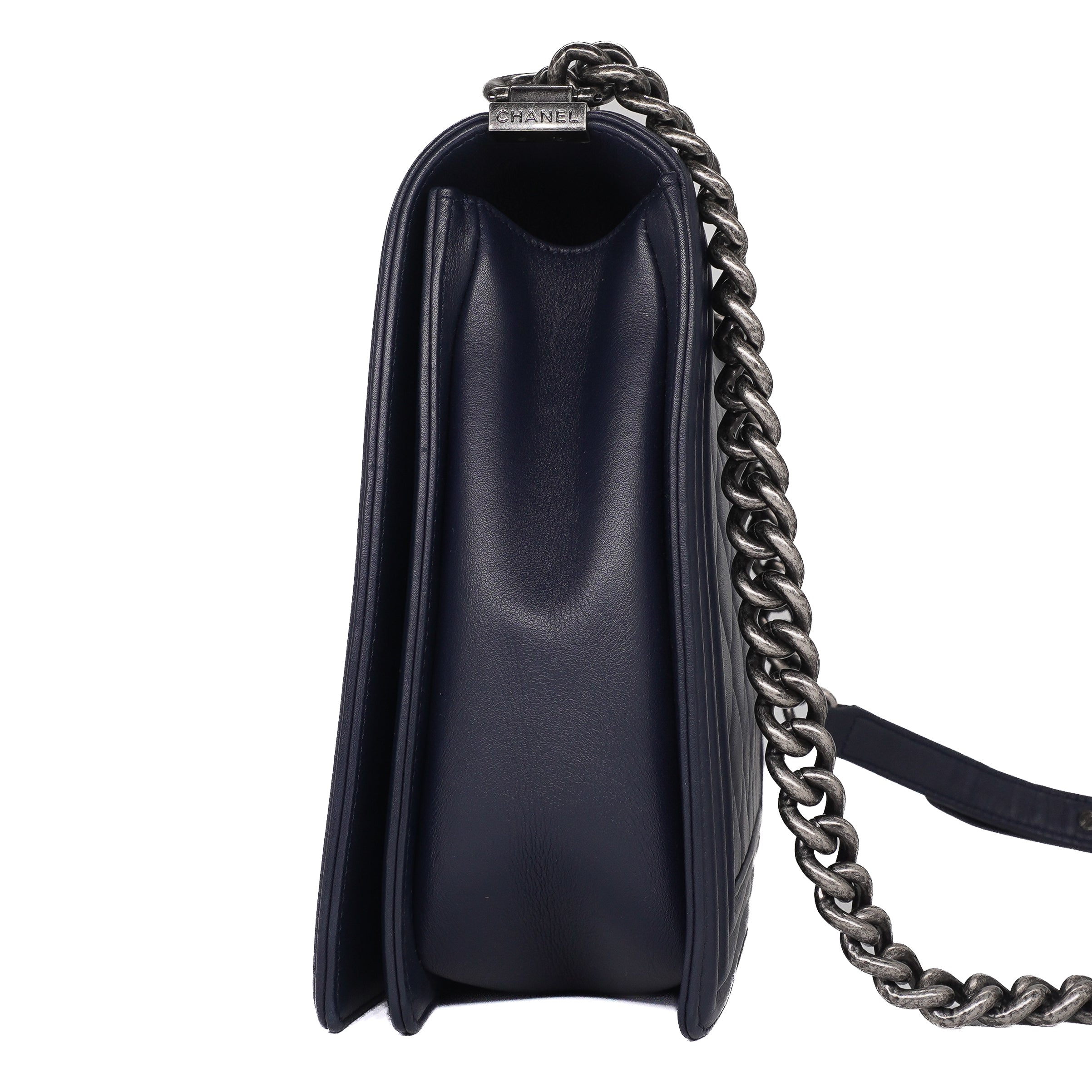Chanel Navy Lambskin Large Boy Bag