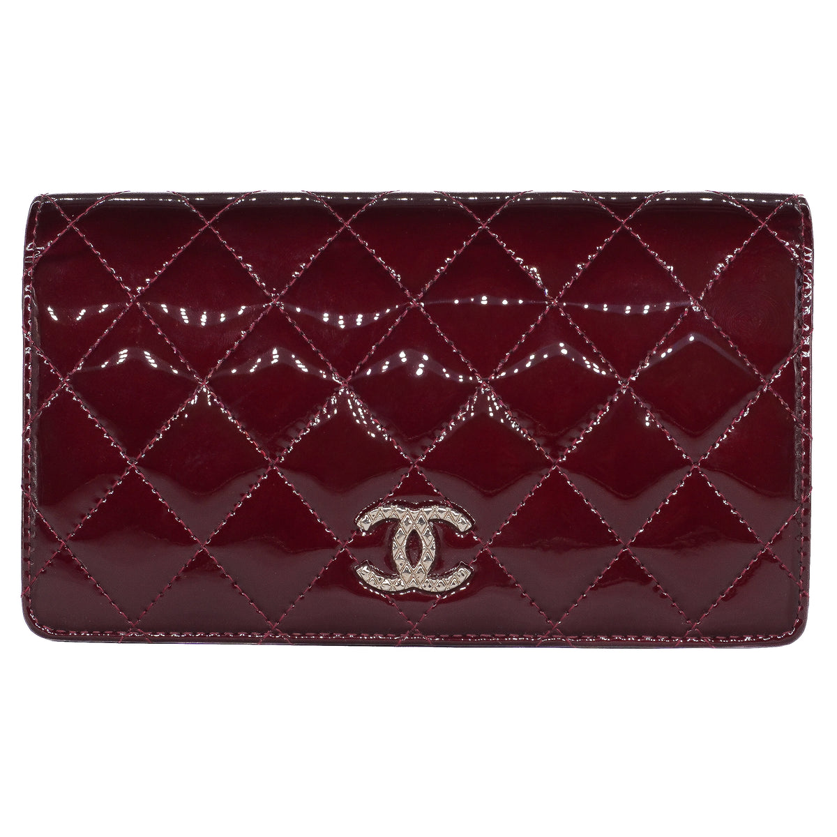 Chanel Patent Quilted Yen Wallet (Burgundy)