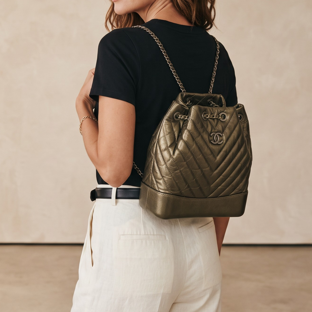 Chanel Gabrielle Small Backpack Aged Calfskin Bronze