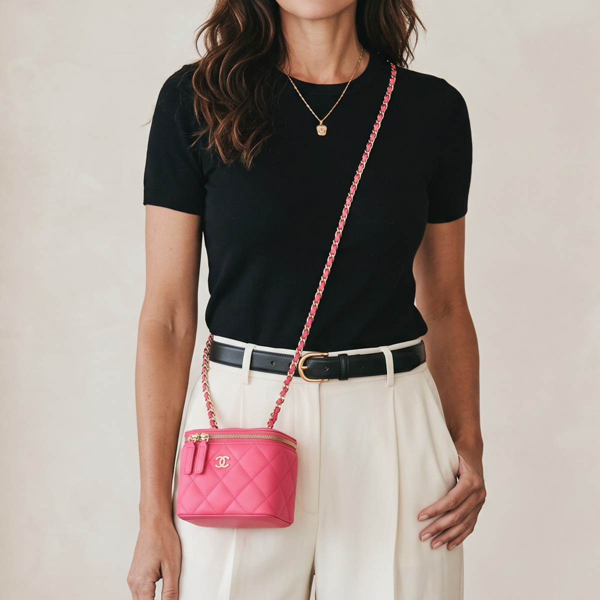 Chanel Mini Vanity Case with Chain Caviar Leather Pink