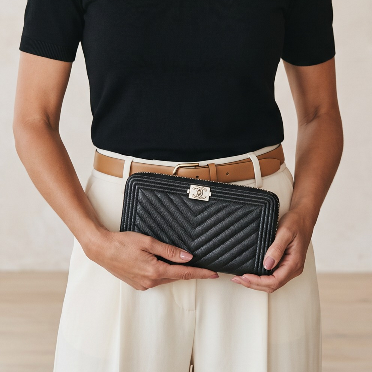Chanel Boy Zip Around Wallet Lambskin Black