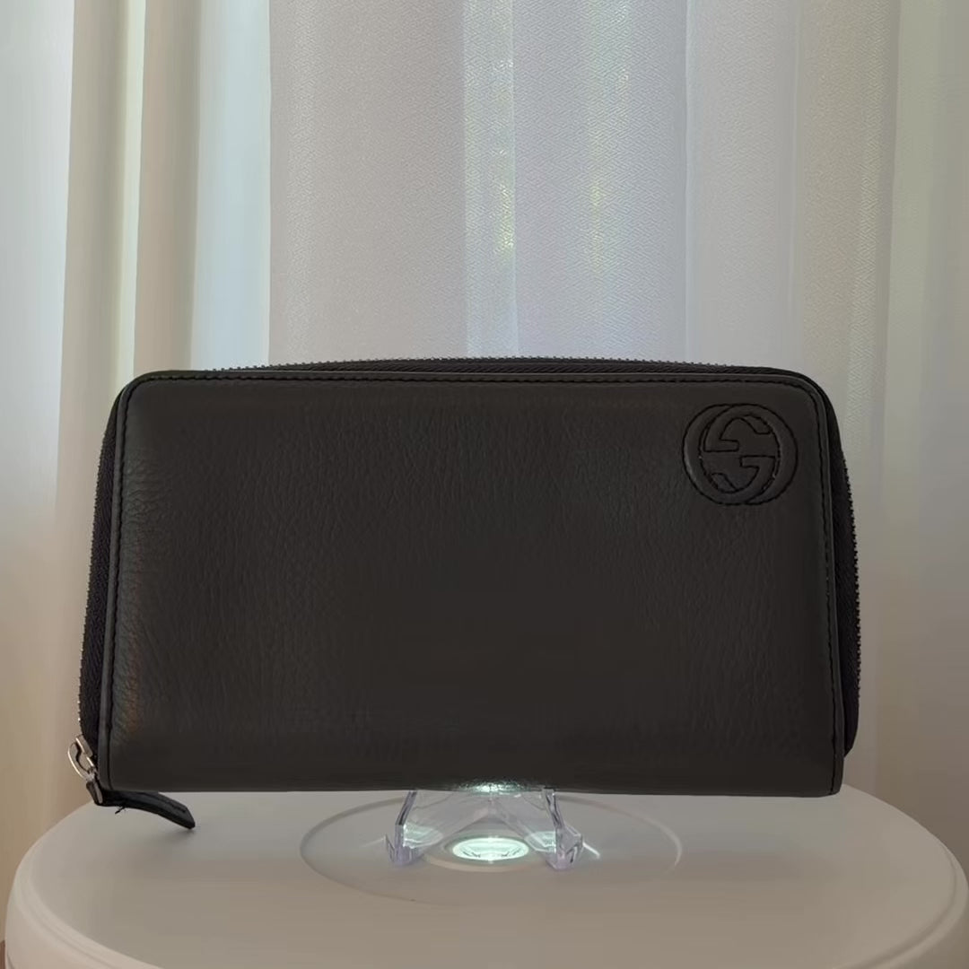 Gucci Grey Leather Long Zippy Wallet